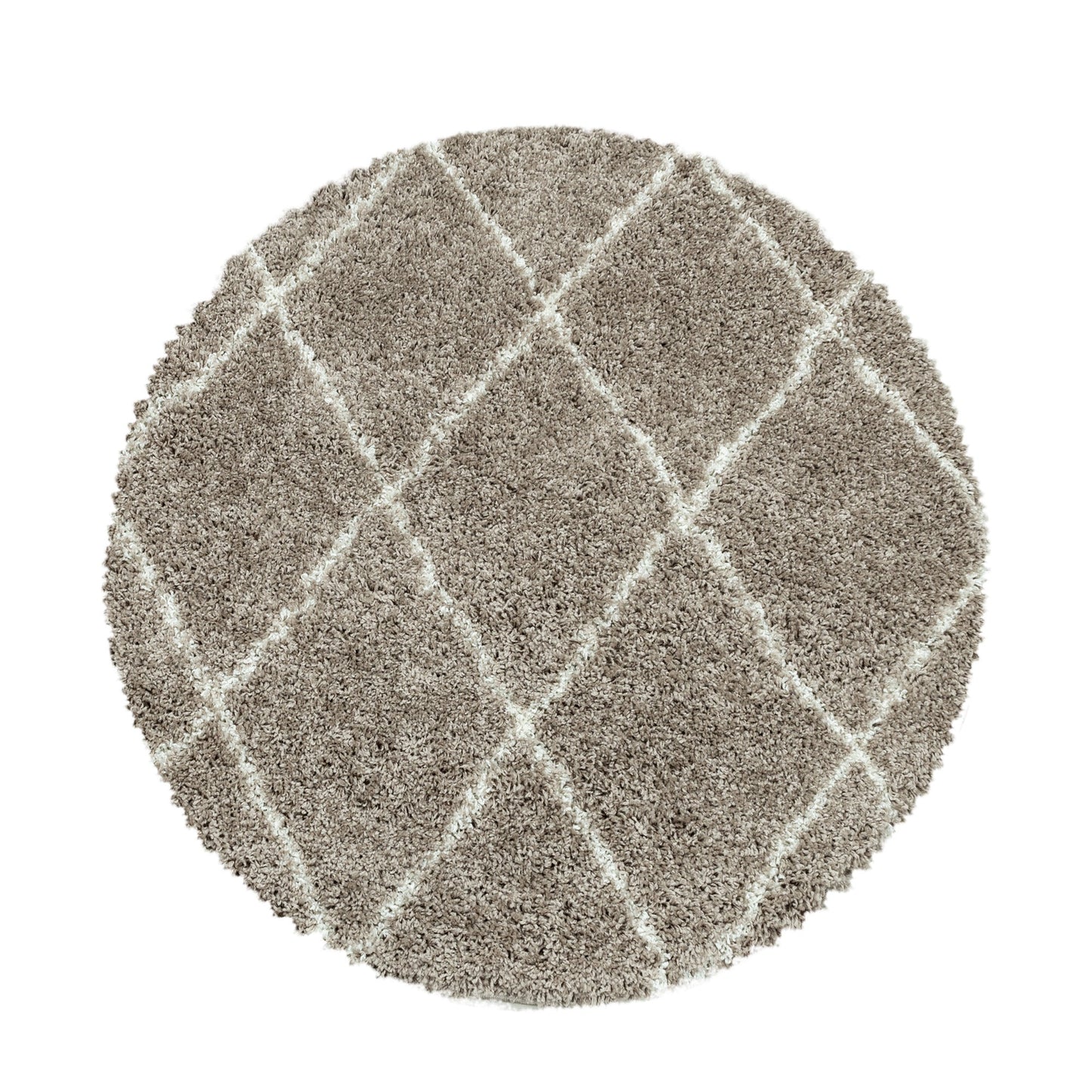 ALVOR – Tapis shaggy rond à poils longs motif berbère beige – ALV3401BEI ALVOR