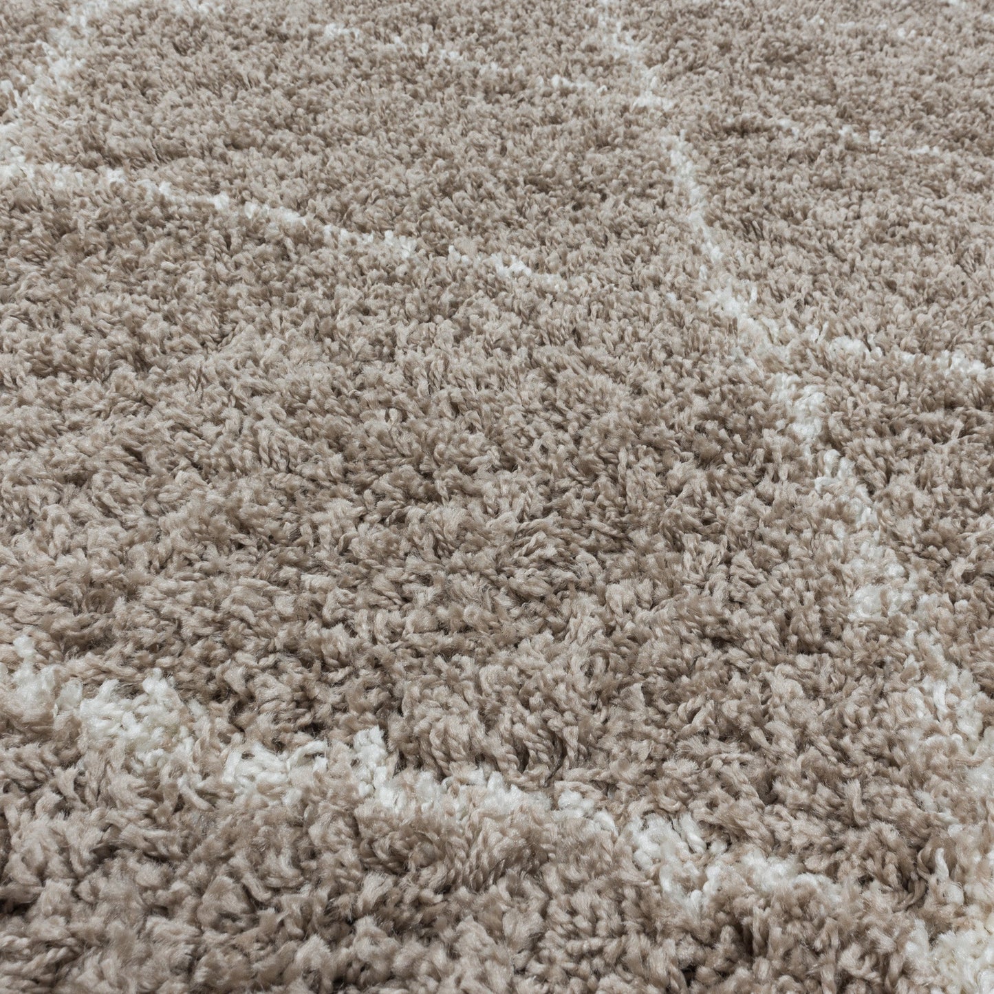 ALVOR – Tapis shaggy rond à poils longs motif berbère beige – ALV3401BEI ALVOR