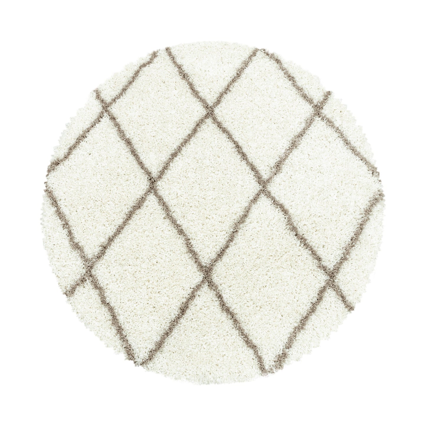 ALVOR – Tapis shaggy rond à poils longs motif berbère crème – ALV3401CRE ALVOR