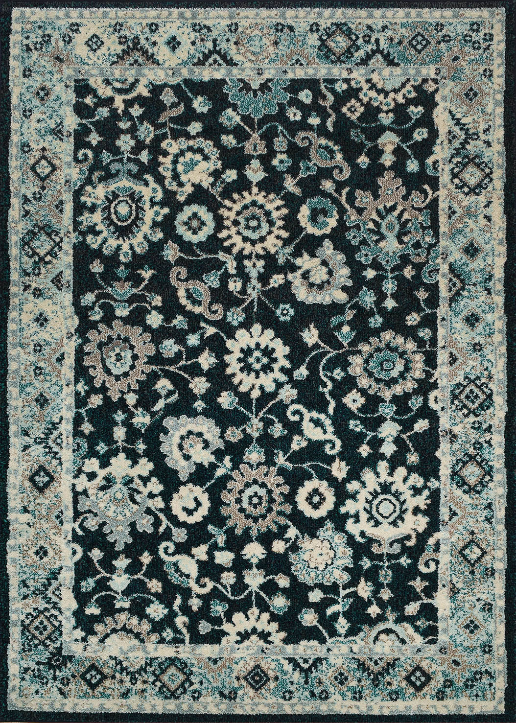 Tapis vintage bleu pétrole : ANA581BLE ANATOLIA
