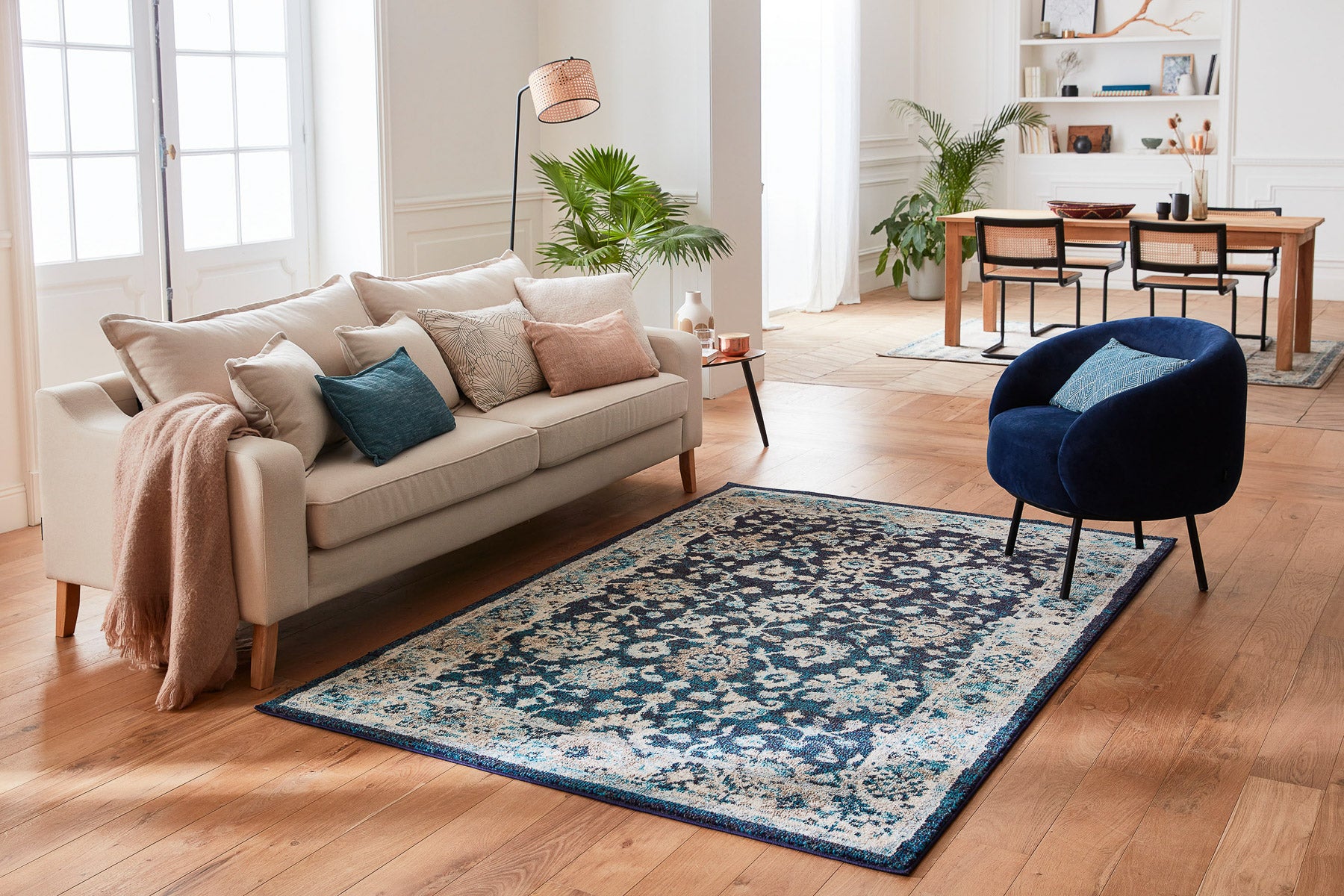 Tapis vintage bleu pétrole : ANA581BLE ANATOLIA