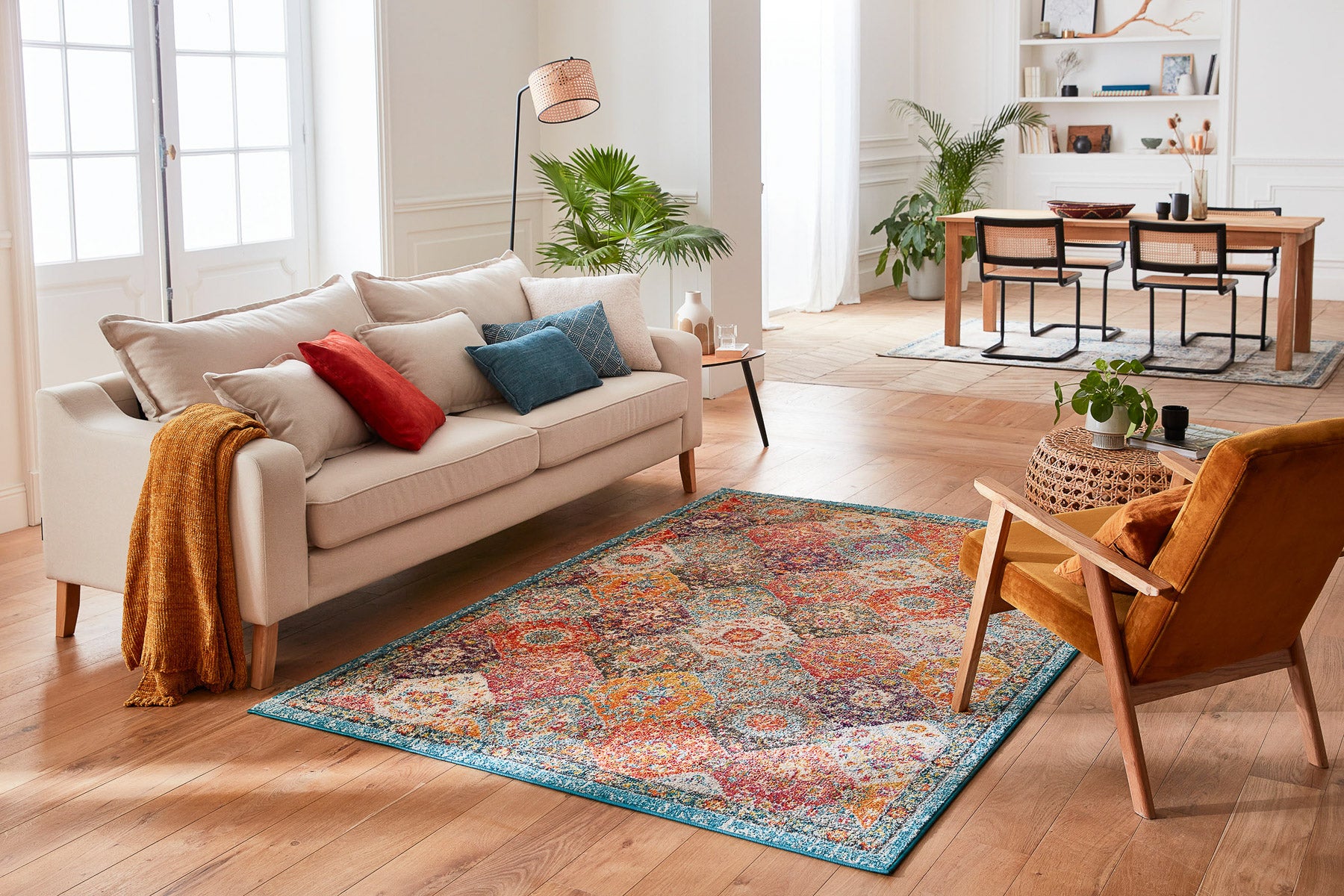 Tapis vintage multicolore à poils courts : ANA768MUL ANATOLIA