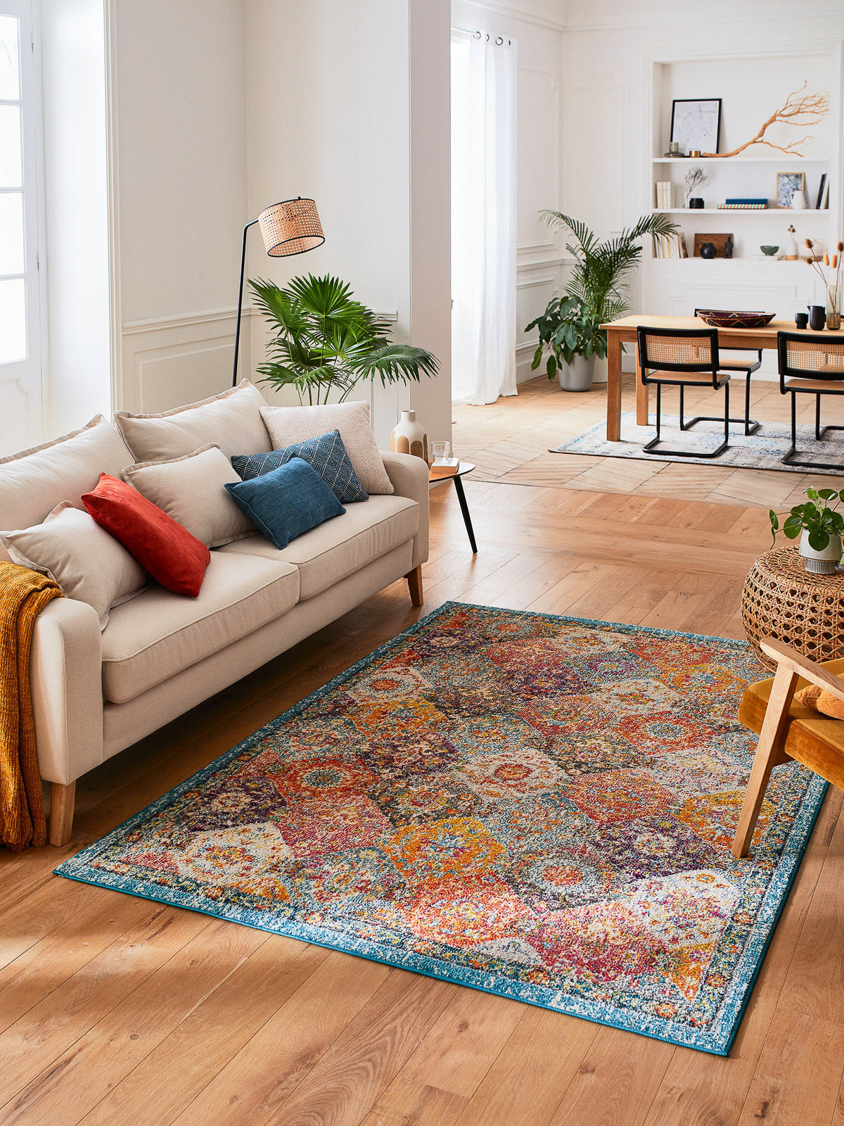 Tapis vintage multicolore à poils courts : ANA768MUL ANATOLIA