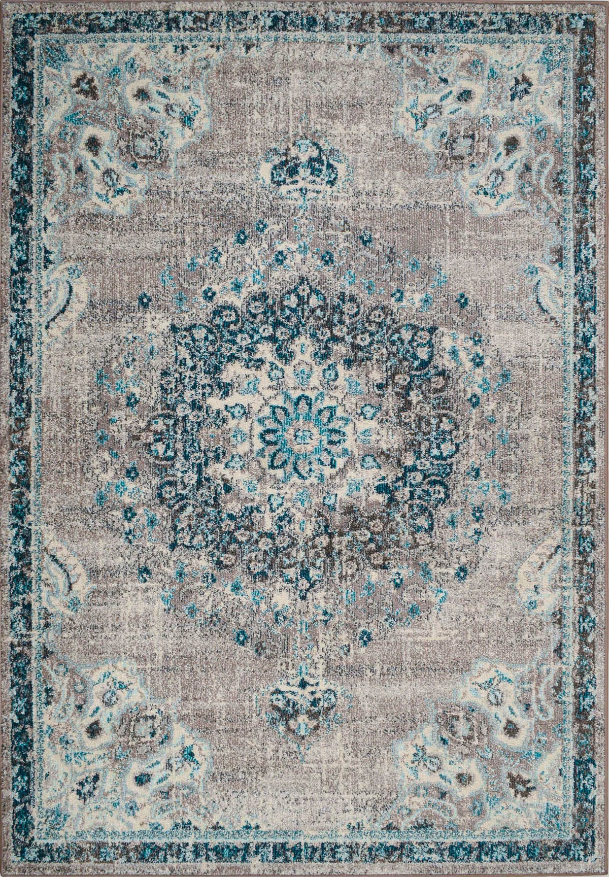 Tapis vintage crème et bleu : ANA777BLE ANATOLIA