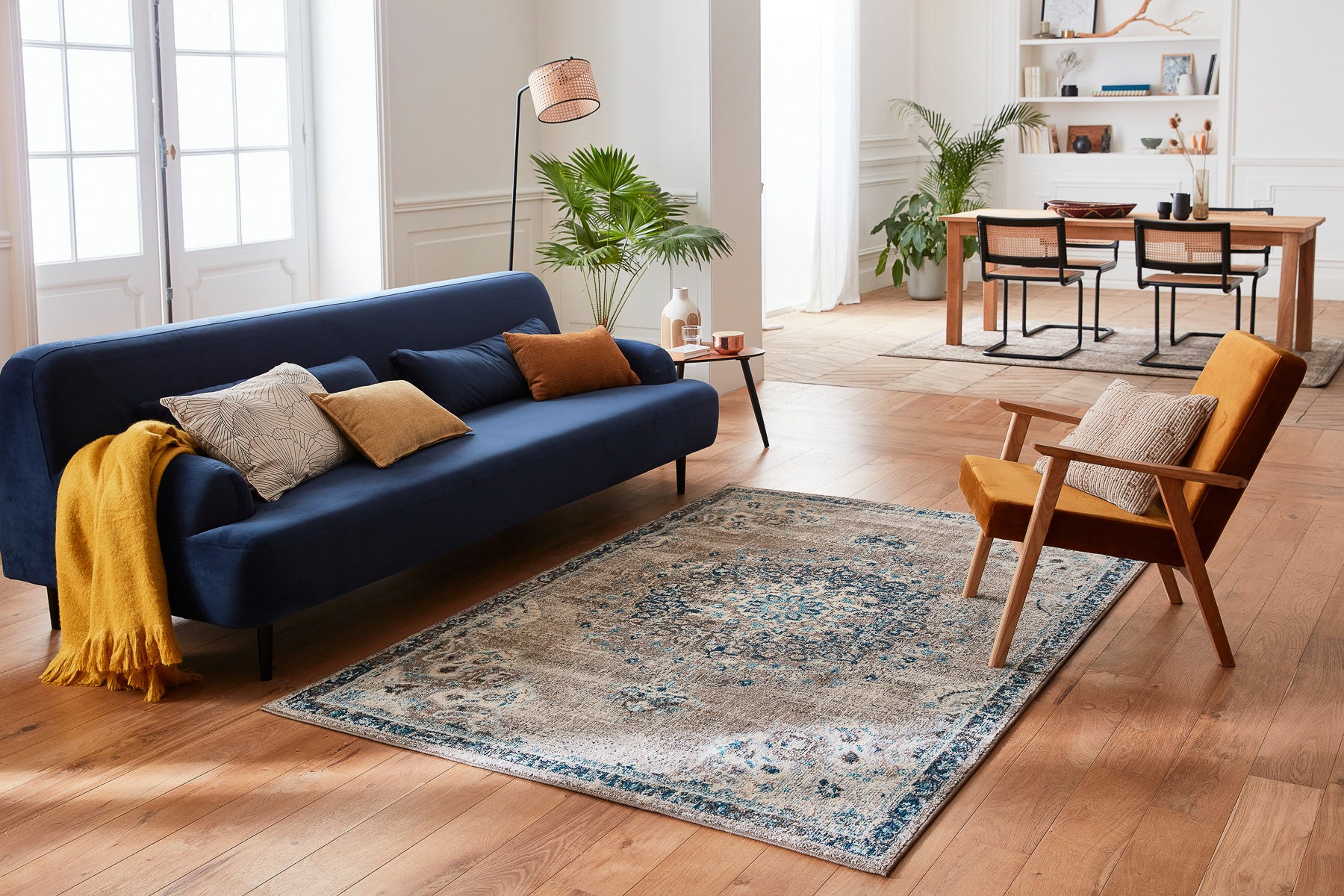 Tapis vintage crème et bleu : ANA777BLE ANATOLIA