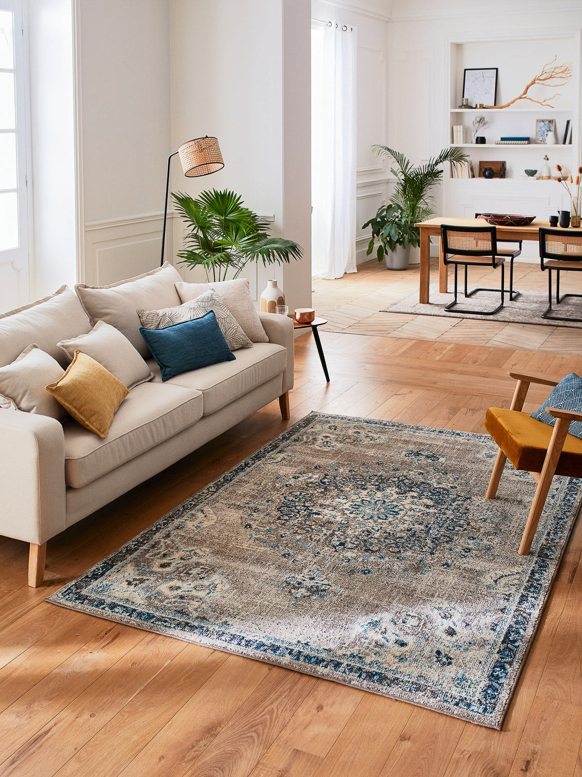 Tapis vintage crème et bleu : ANA777BLE ANATOLIA