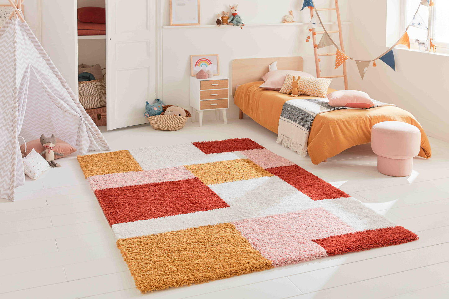 Tapis terra cotta rose crème et jaune : AQU139TER AQUARELLE