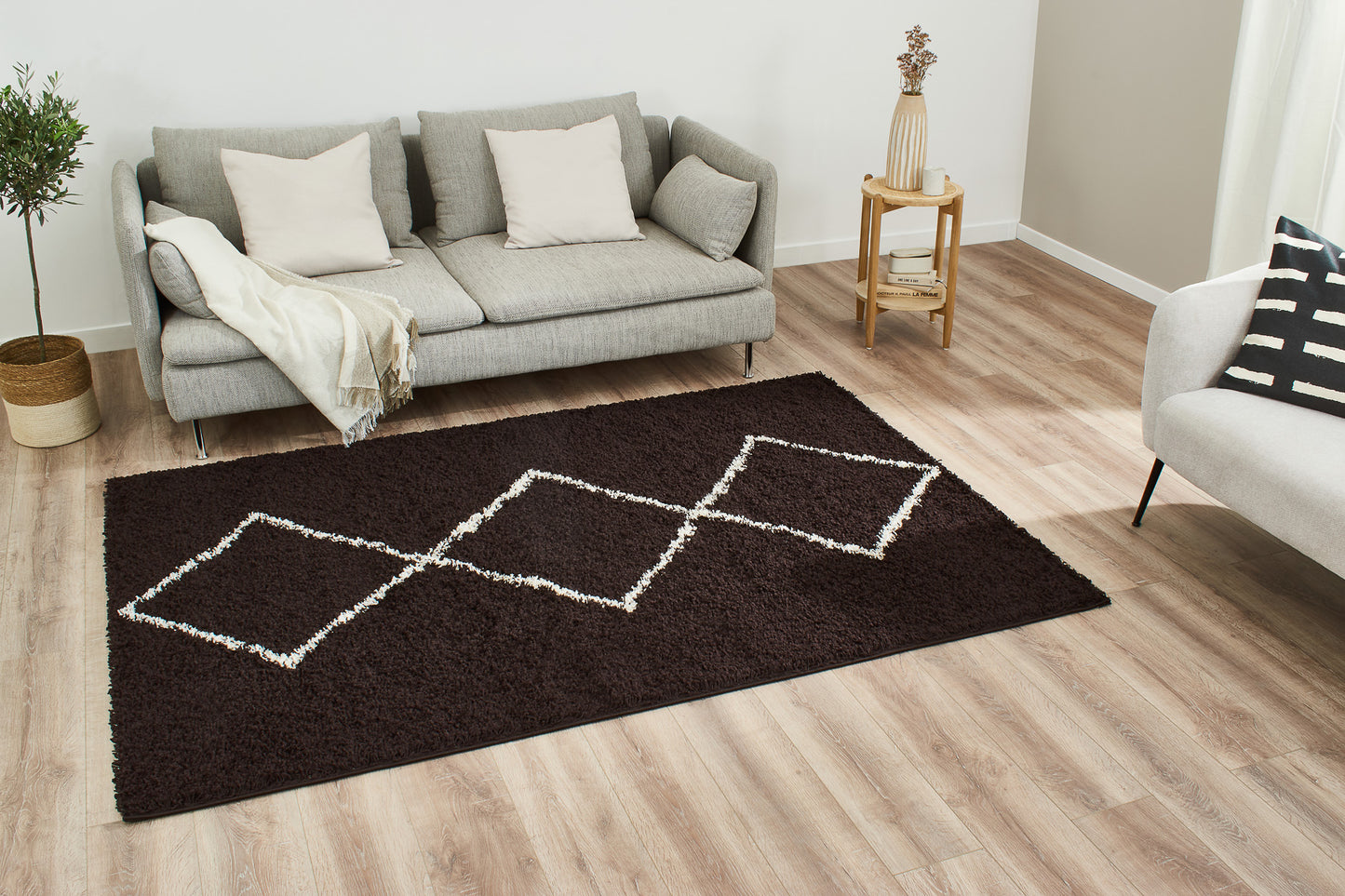 Tapis shaggy en polypropylène à motif berbère brun et crème : ASM380MAR ASMA