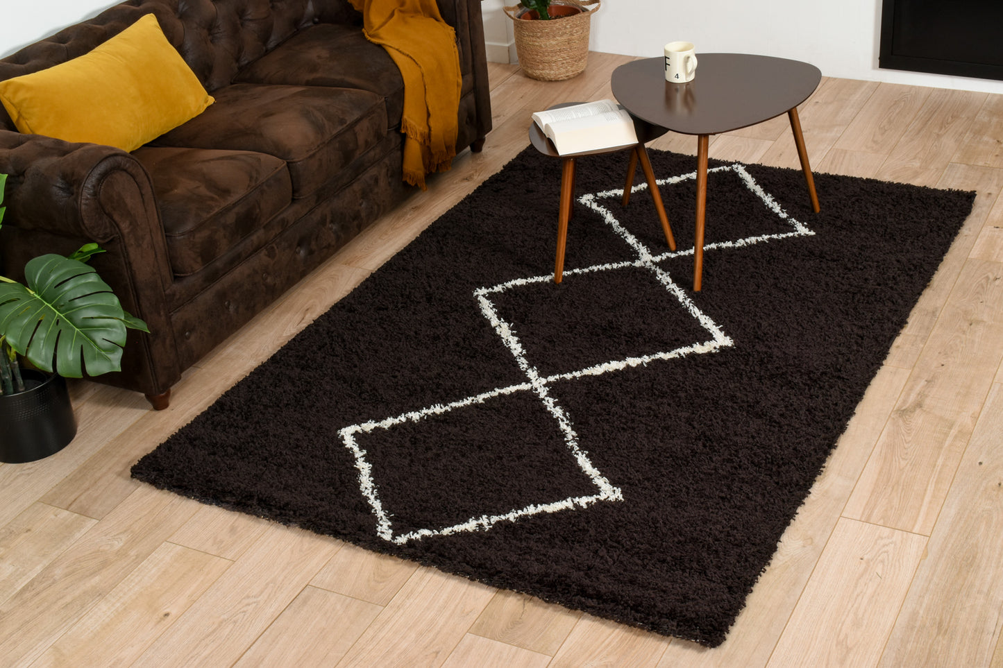 Tapis shaggy en polypropylène à motif berbère brun et crème : ASM380MAR ASMA