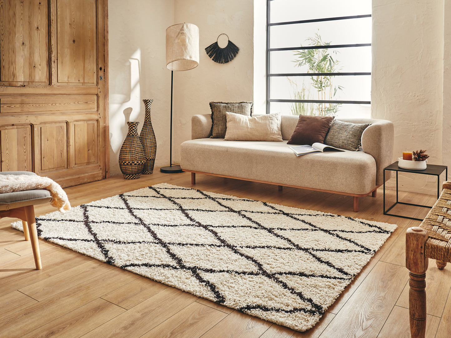 Tapis berbère à losange crème et brun : ASM450CRE ASMA