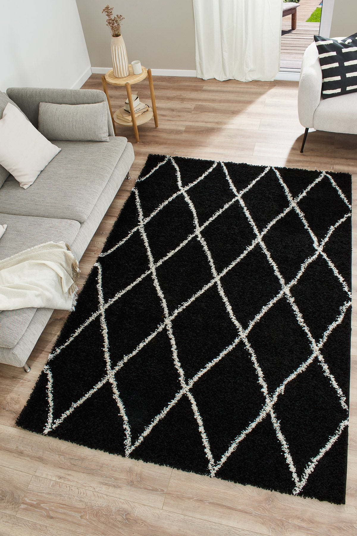 Tapis berbère en laine artificielle noir et crème : ASMA450NOI ASMA