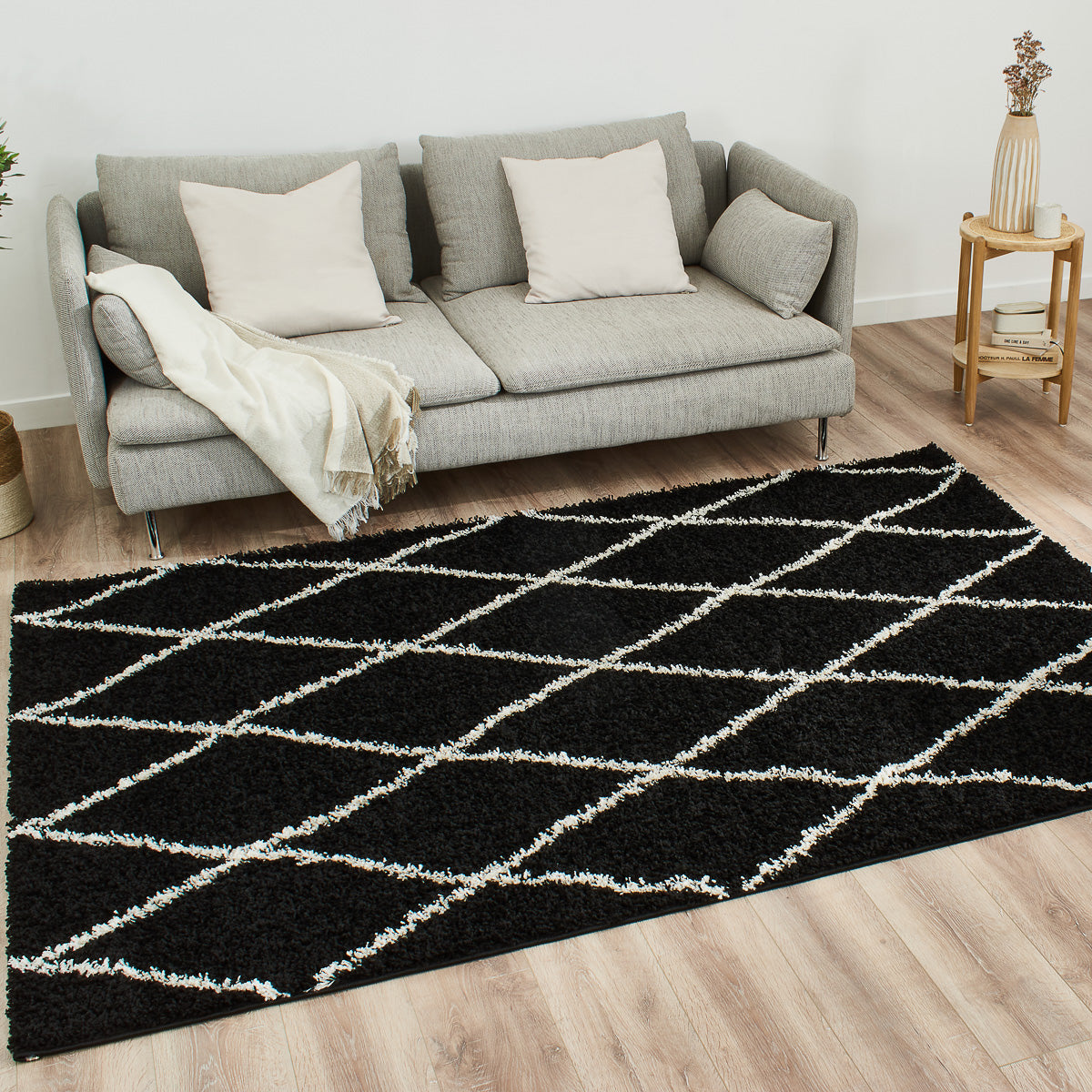 Tapis berbère en laine artificielle noir et crème : ASMA450NOI ASMA