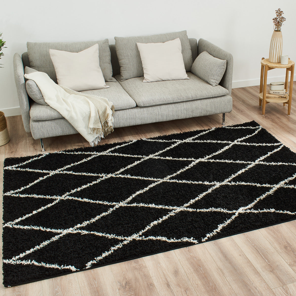 Tapis berbère en laine artificielle noir et crème : ASMA450NOI ASMA