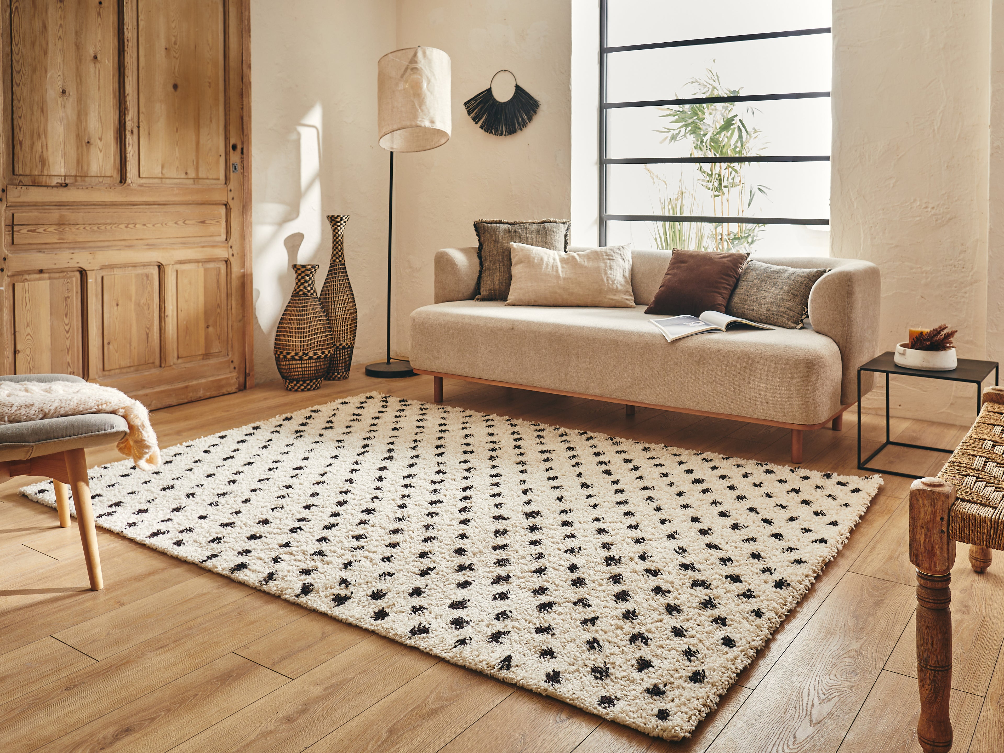 Tapis berbère en polypropylène crème et brun : ASM600CRE ASMA