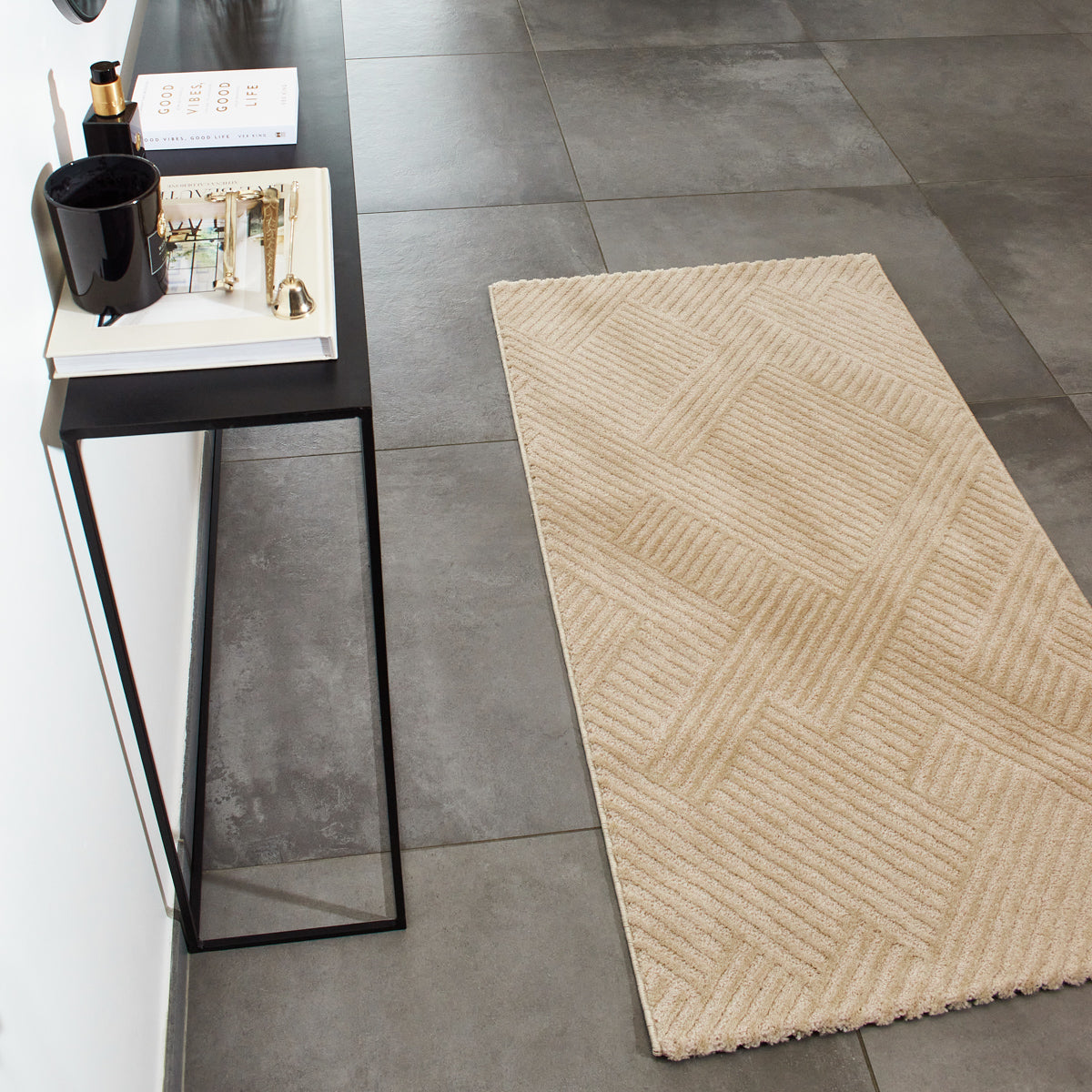 Tapis intérieur poils en relief beige : BIA160BEI BIANCA