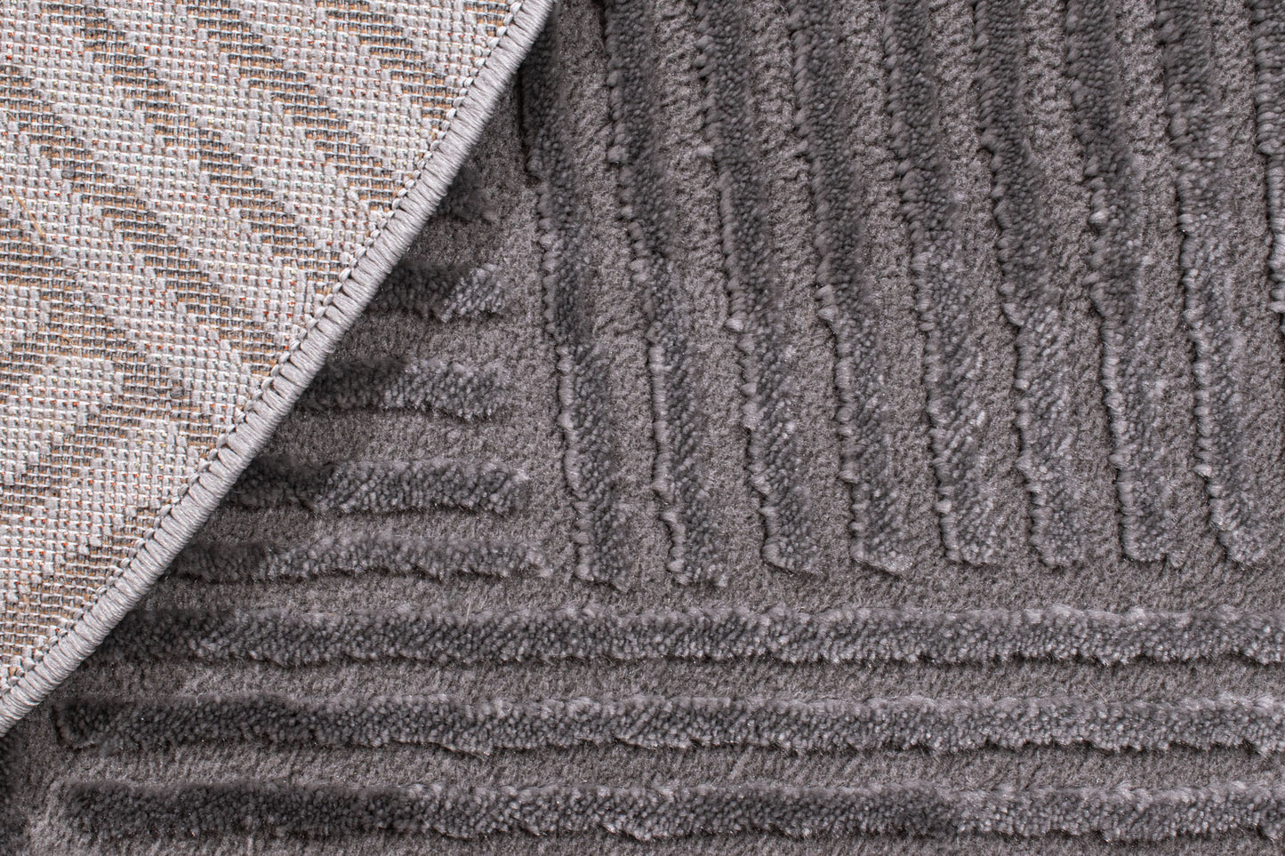 Tapis rond graphique gris avec longs poils en relief : BIA160GRI BIANCA