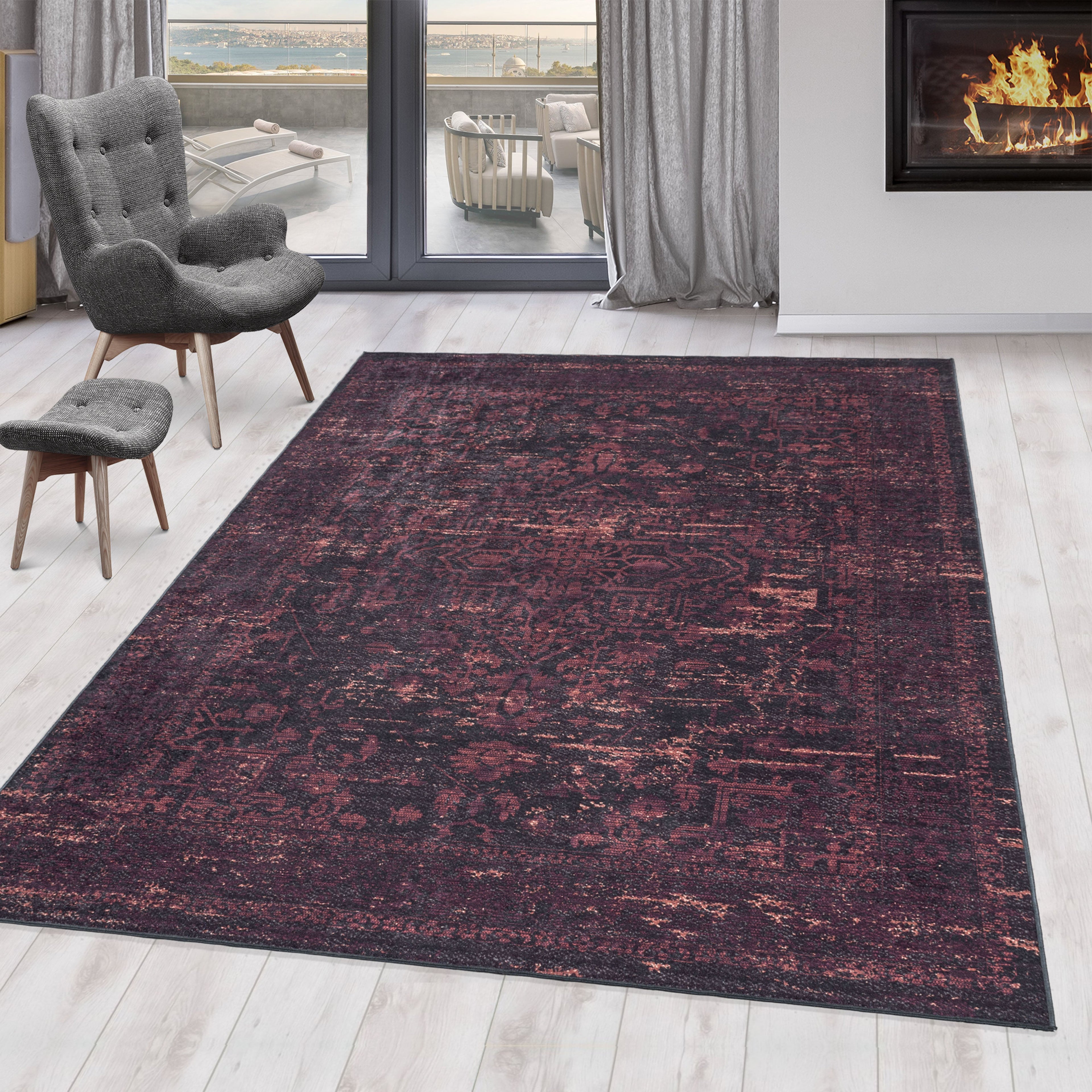 FIESTA - Tapis oriental effet vieilli rouge foncé - FIE4304ROU FIESTA