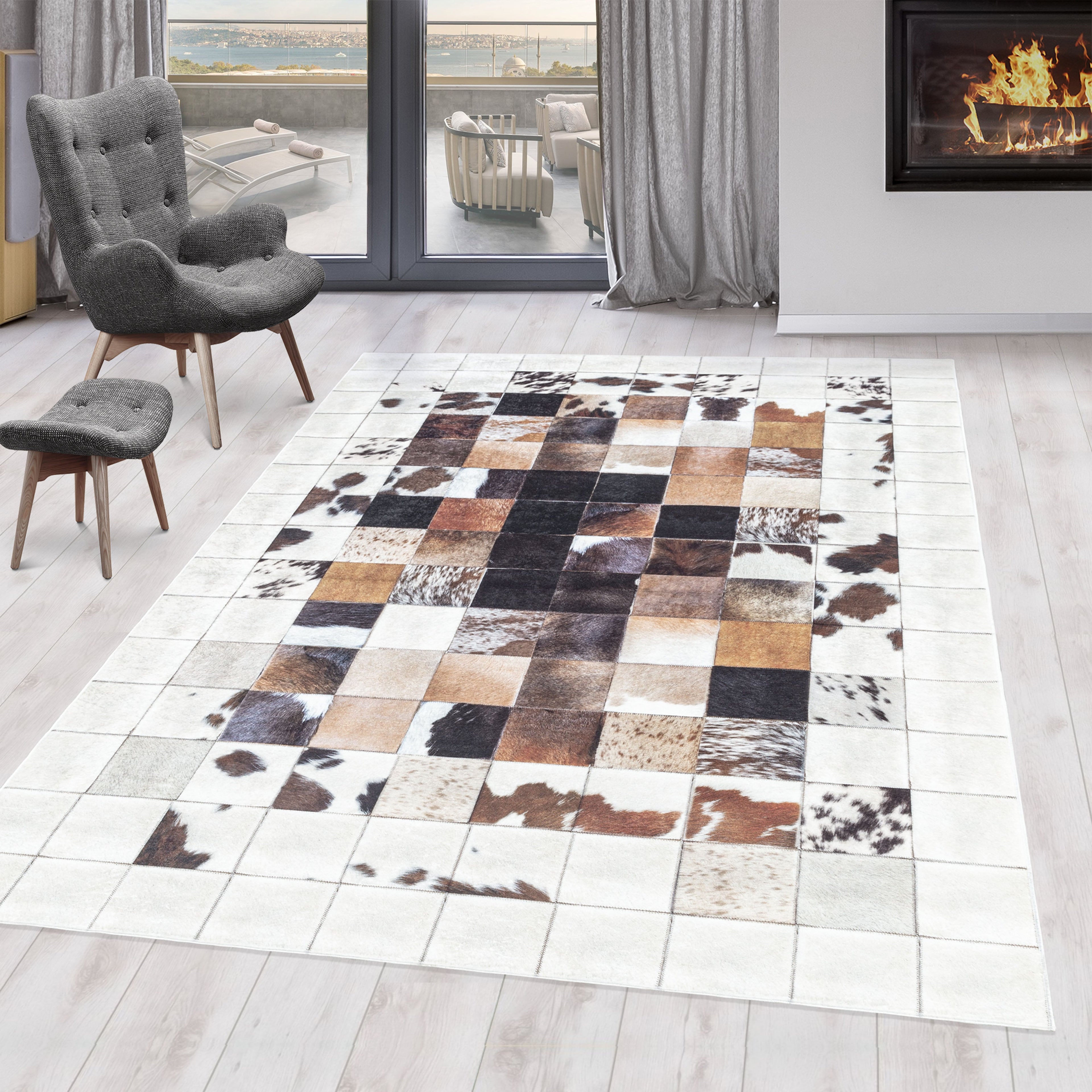 FIESTA - Tapis patchwork imitation peau multicolore - FIE4306BLA FIESTA