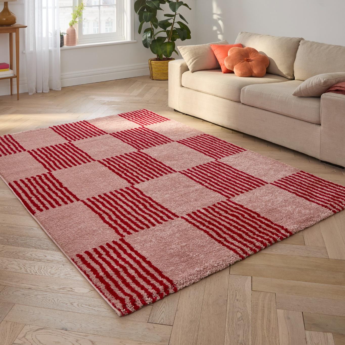 Tapis De Pique-nique Vintage 226x226 Cm - Carreaux Rouge Et Jaune, Réversible, Des Années 60, Bon état