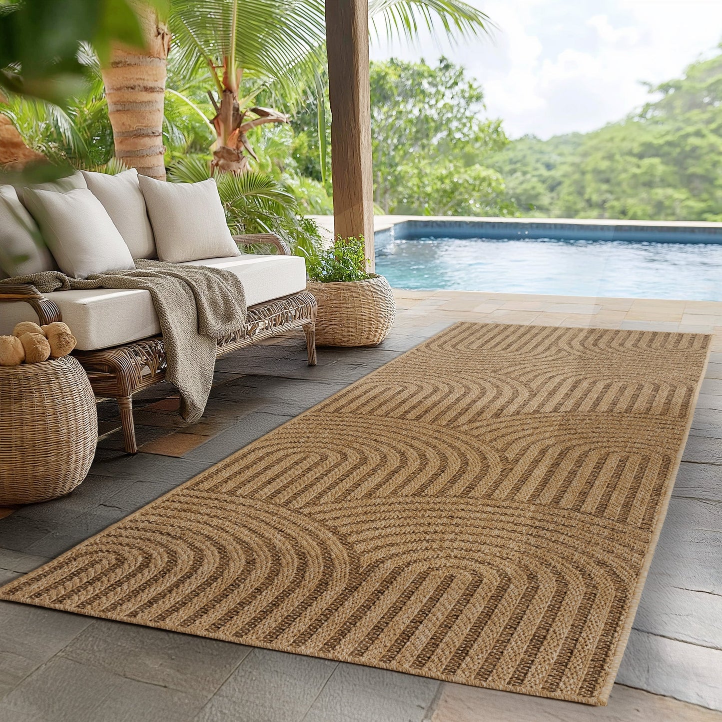 LINORA – Tapis intérieur/extérieur beige, motif géométrique aspect jute - LIN1401BEI LINORA