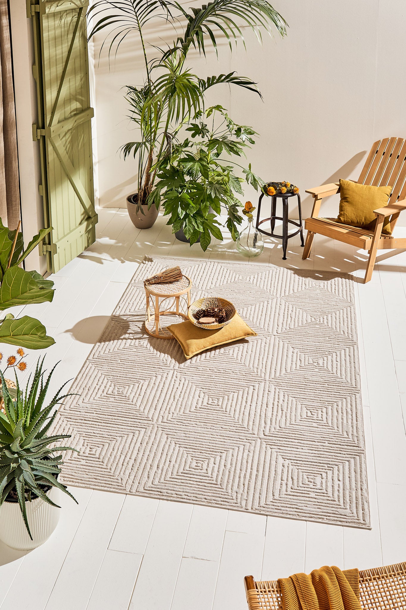 Tapis intérieur extérieur motif damier crème : LOO323CRE LOOPIN