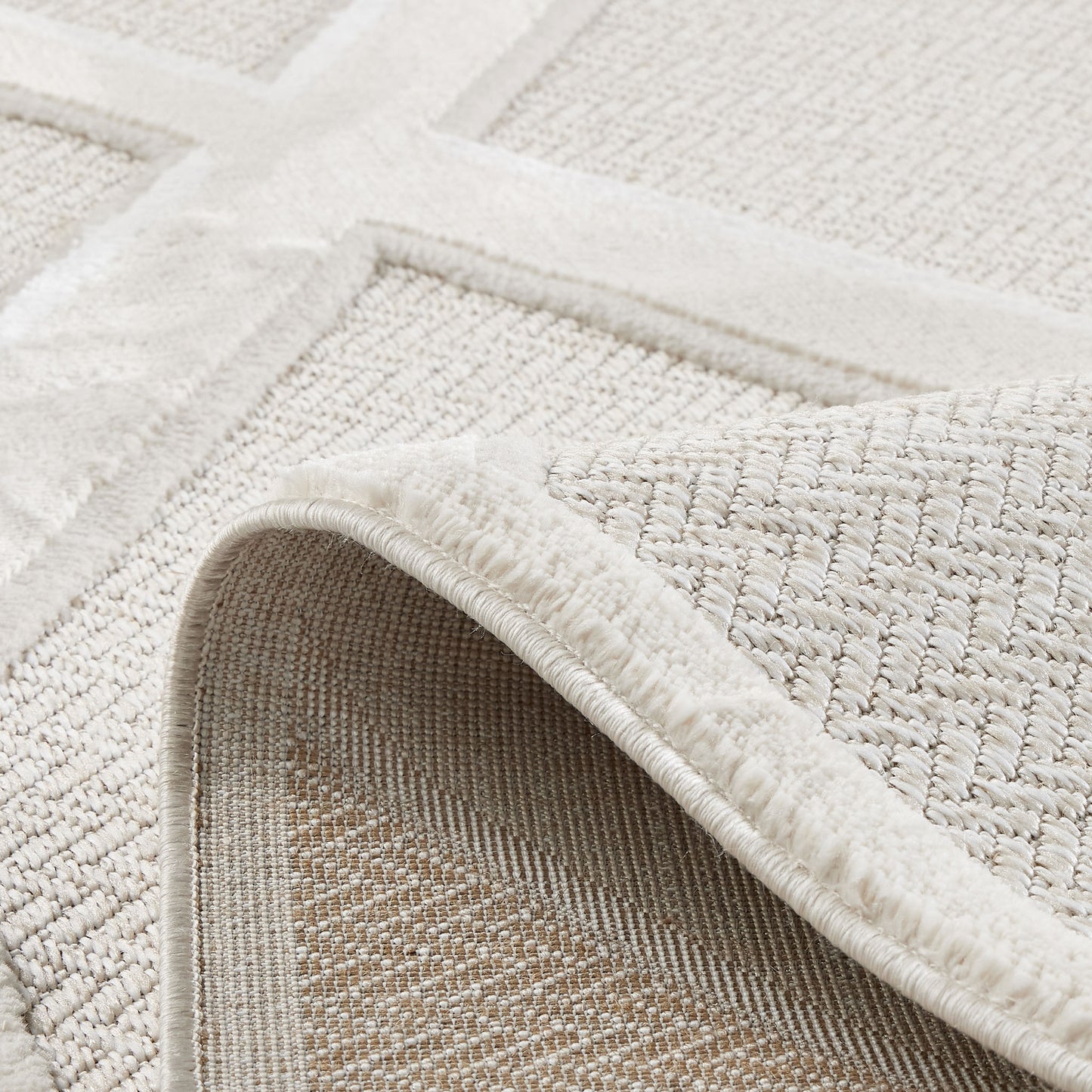 Tapis intérieur extérieur motif gros losanges crème : LOO328CRE LOOPIN