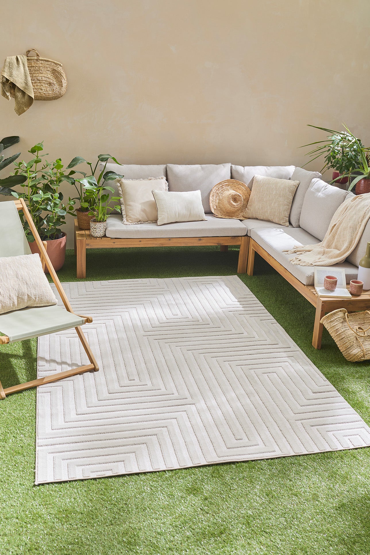 Tapis intérieur extérieur motif abstrait crème : LOO338CRE LOOPIN