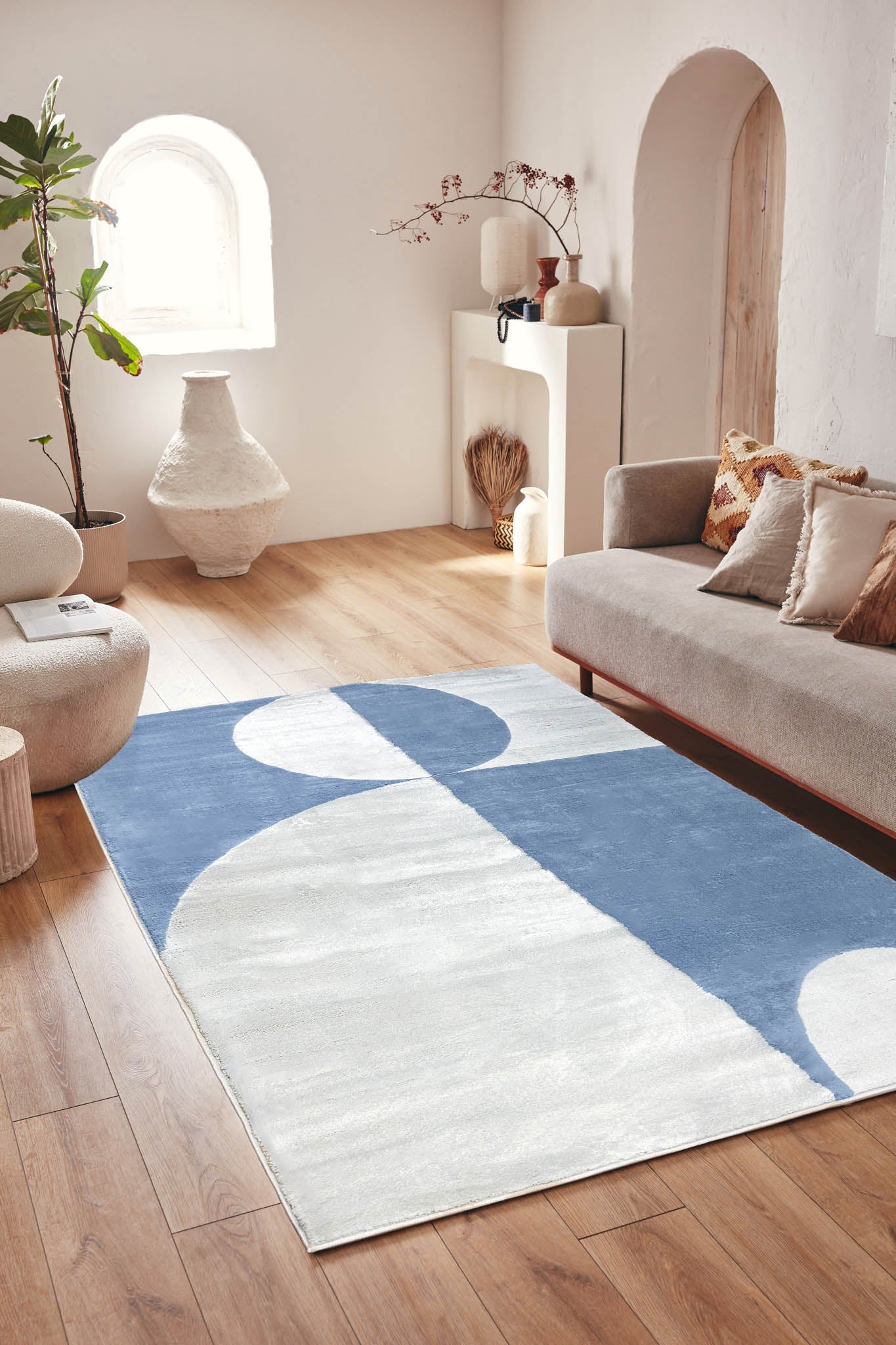 Tapis de salon à poils ras motif géométrique bleu : NEL793BLE NELY