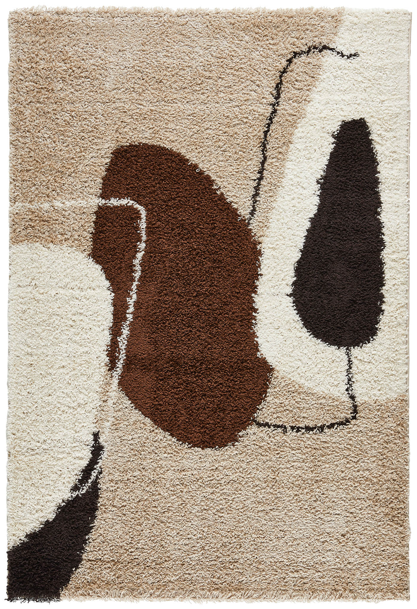 Tapis shaggy à poils long motif artistique de couleur marron, beige, café et crème : PAL1062MAR PALERME