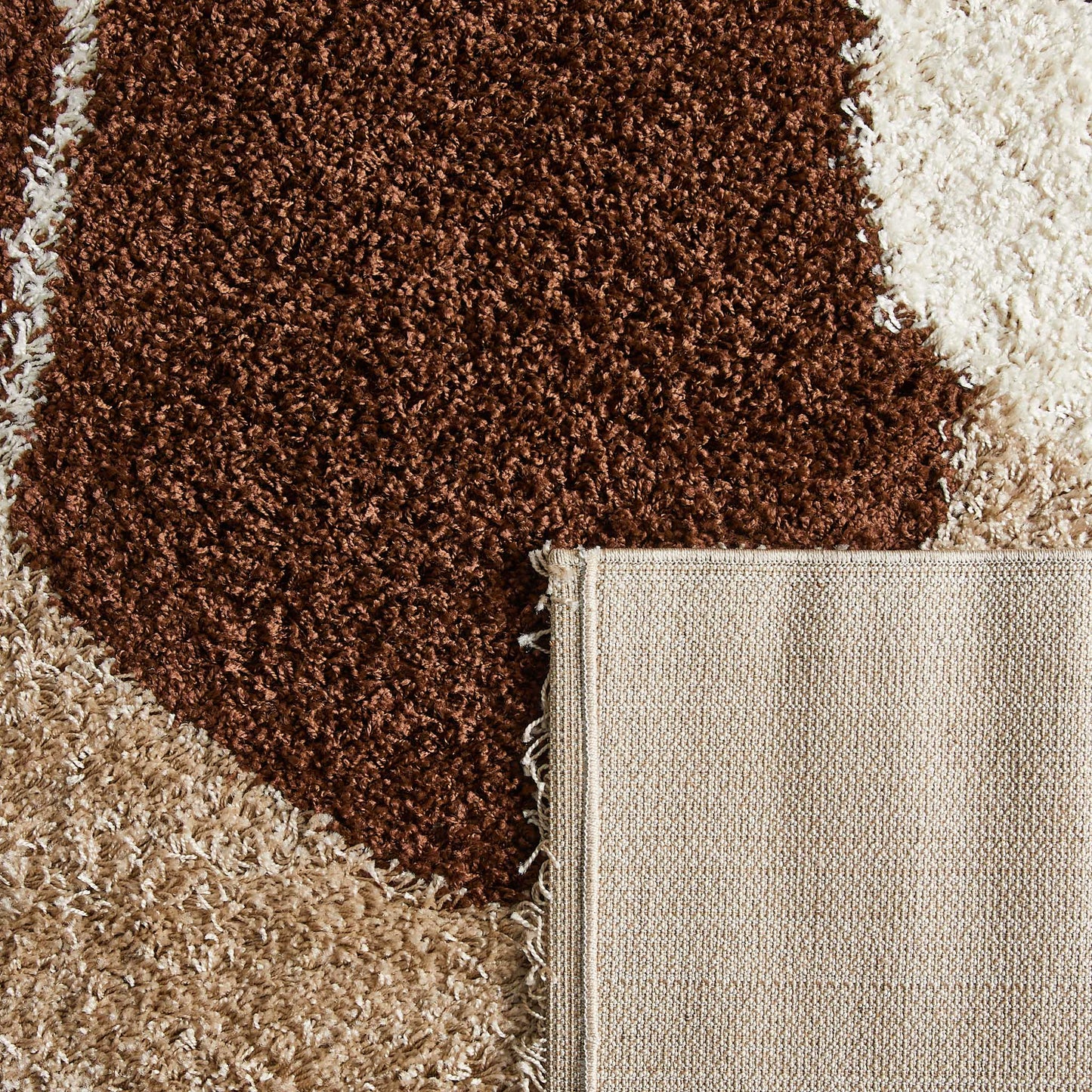 Tapis shaggy à poils long motif artistique de couleur marron, beige, café et crème : PAL1062MAR PALERME