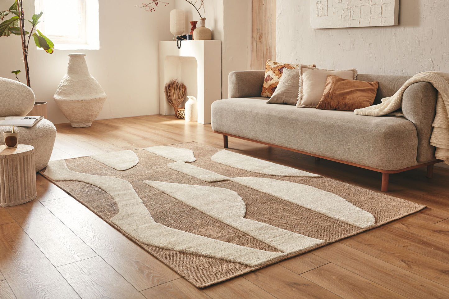 Tapis aspect jute motif abstrait doux : PAL9489BLA PALMA