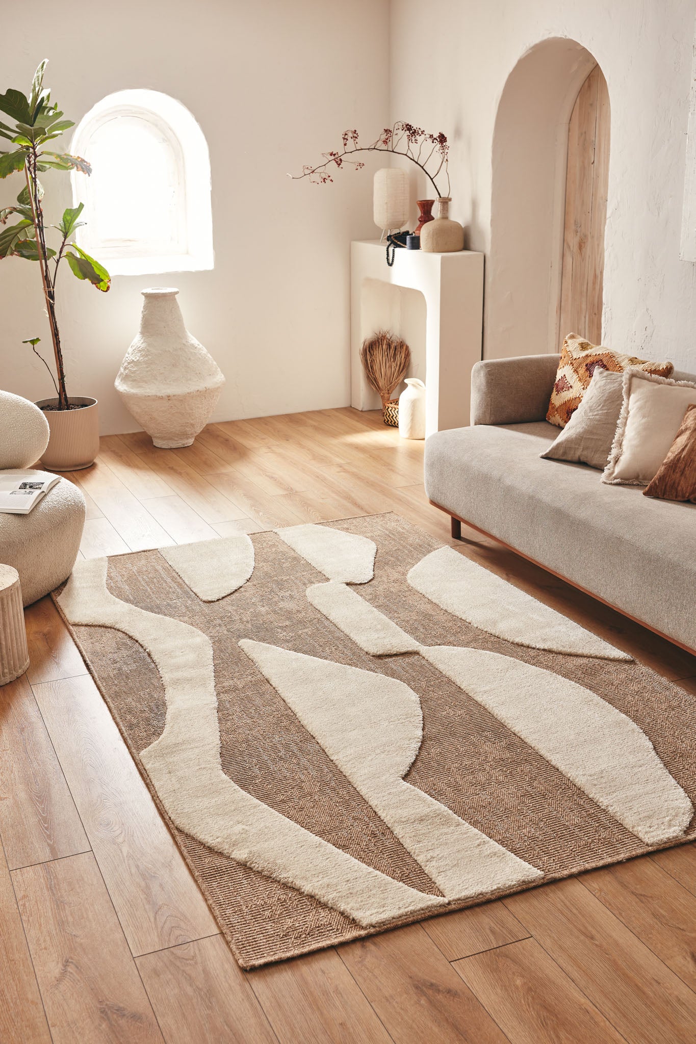 Tapis aspect jute motif abstrait doux : PAL9489BLA PALMA