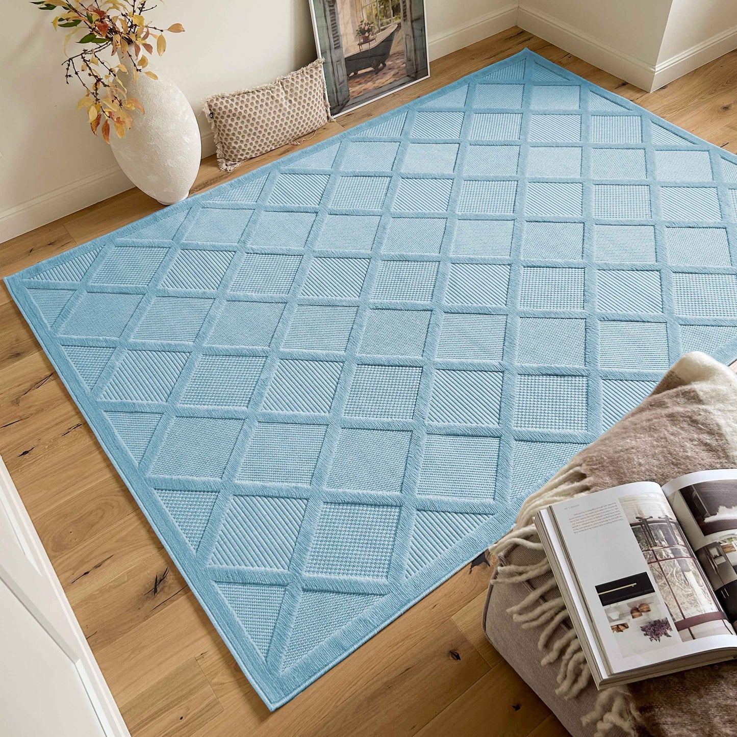 Tapis d'intérieur et d'extérieur motifs losange Turquoise : SAN991TUR Nazar rugs