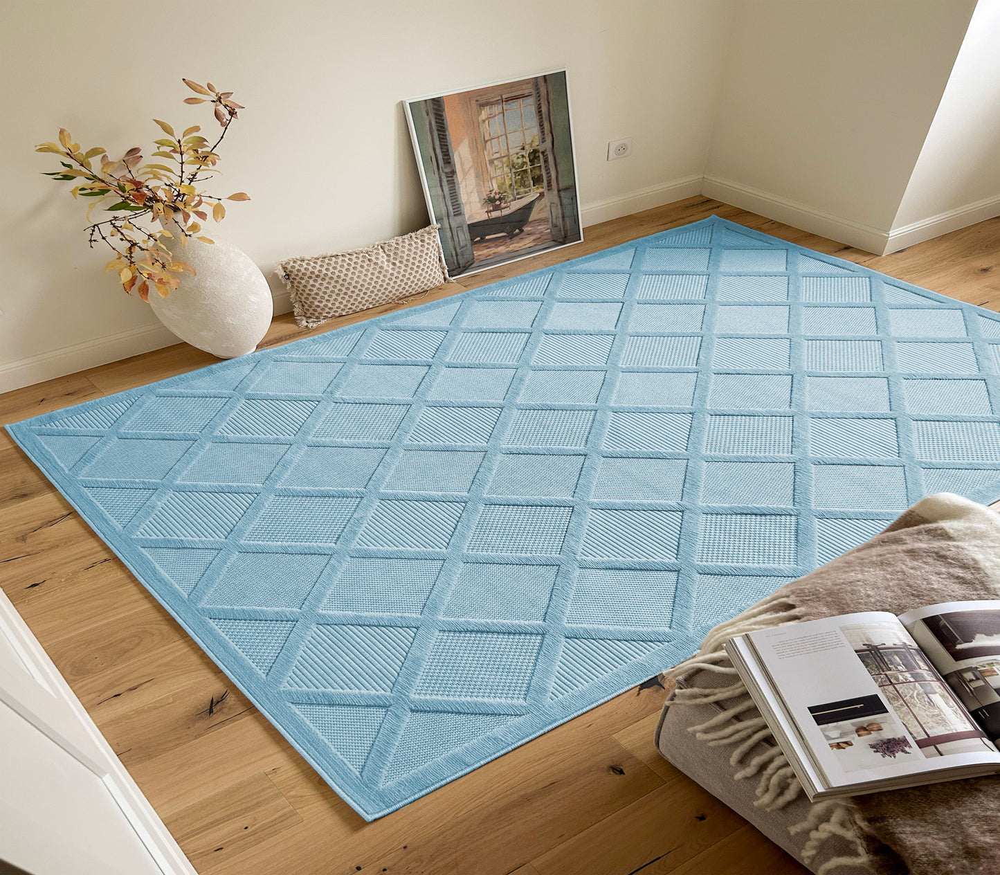 Tapis d'intérieur et d'extérieur motifs losange Turquoise : SAN991TUR Nazar rugs