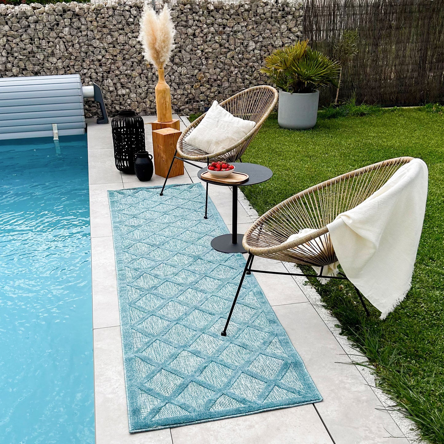 Tapis d'intérieur et d'extérieur motifs losange Turquoise : SAN991TUR Nazar rugs