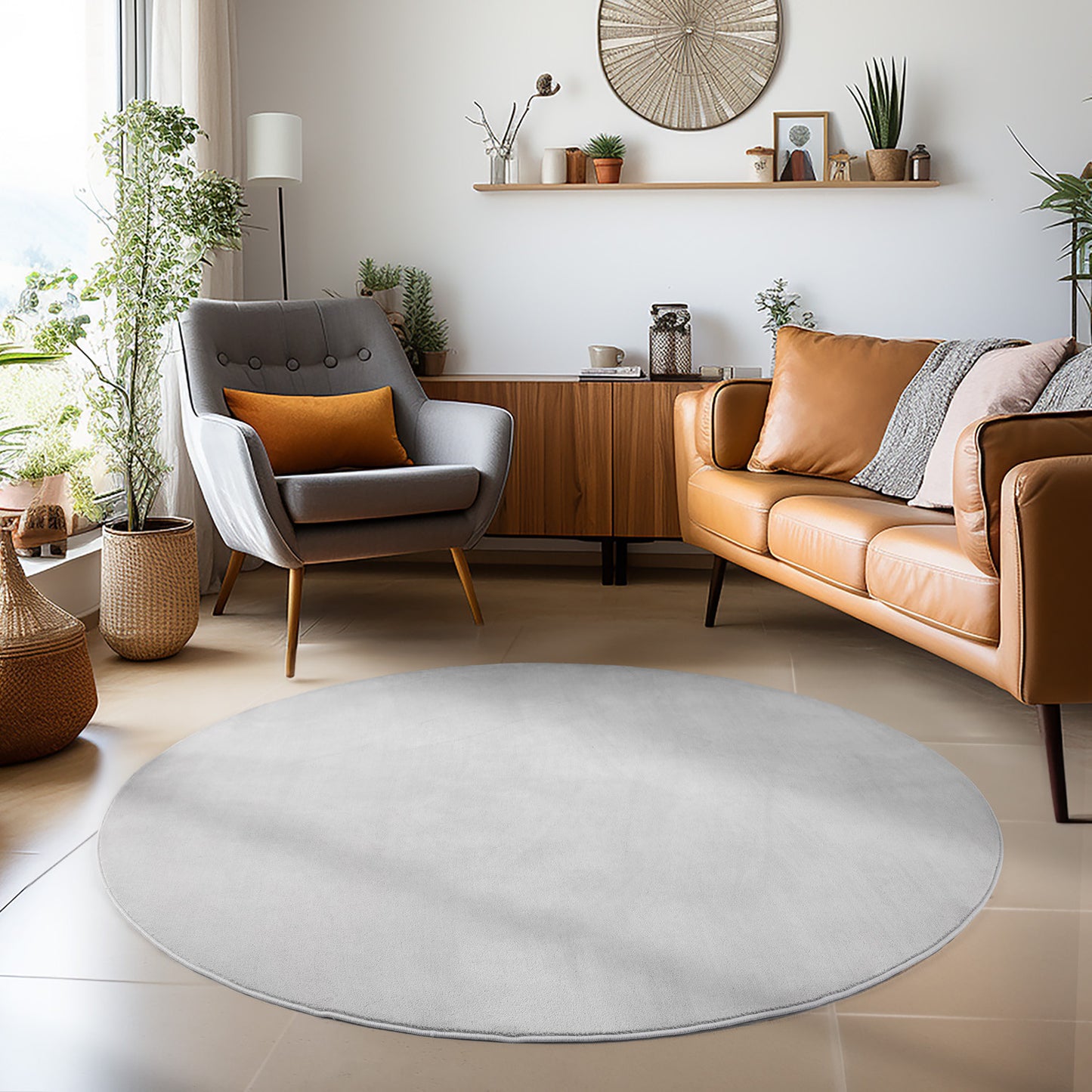 SKY - tapis rond uni minimaliste - SKY5400SIL SKY