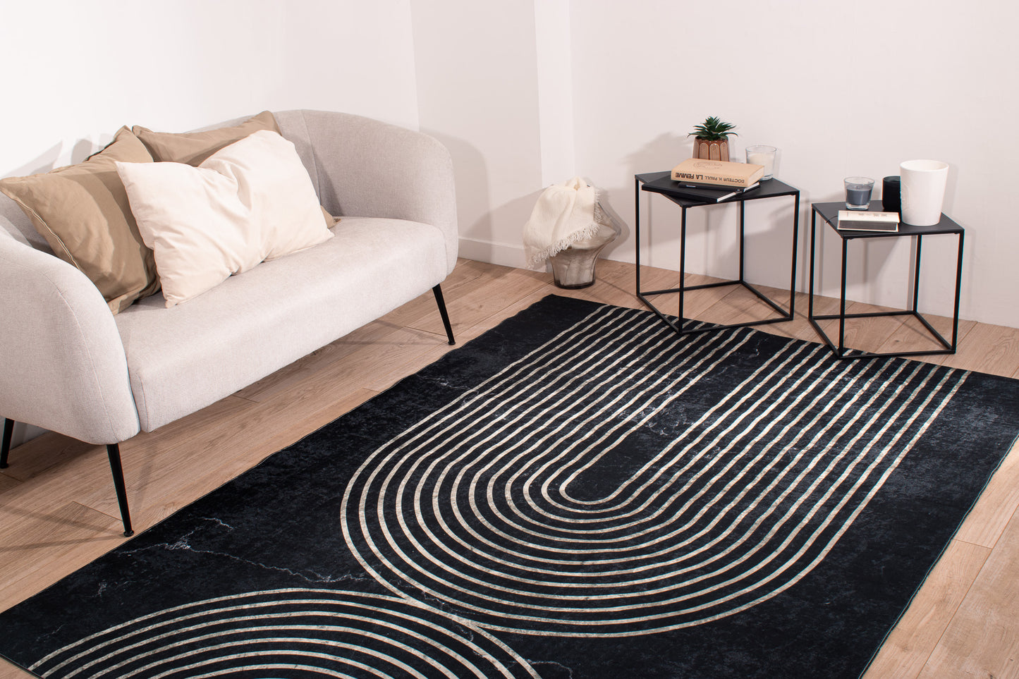 Tapis de salon motif arc noir lavable en machine : STA2815NOI STAMPA