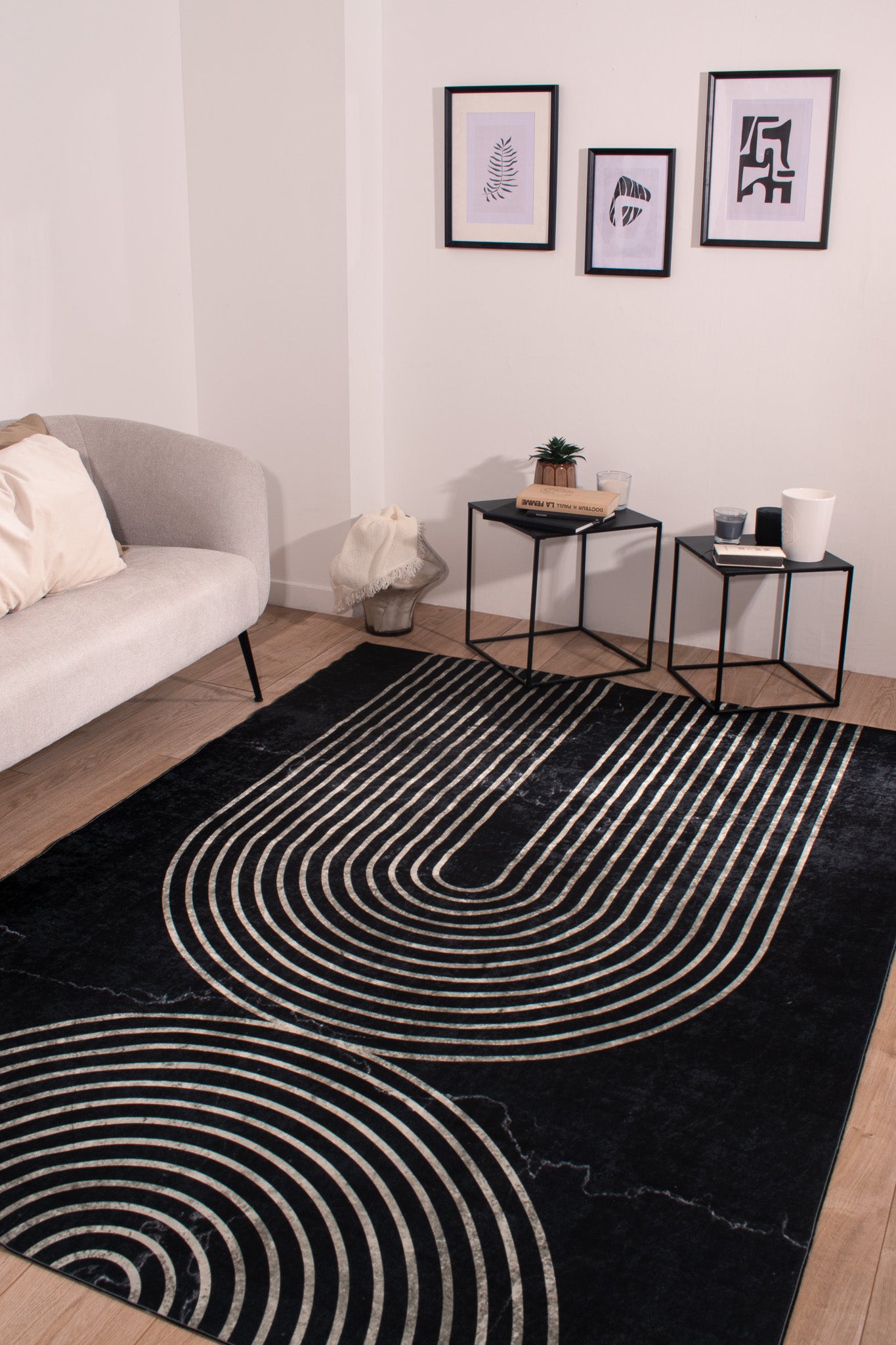 Tapis de salon motif arc noir lavable en machine : STA2815NOI STAMPA
