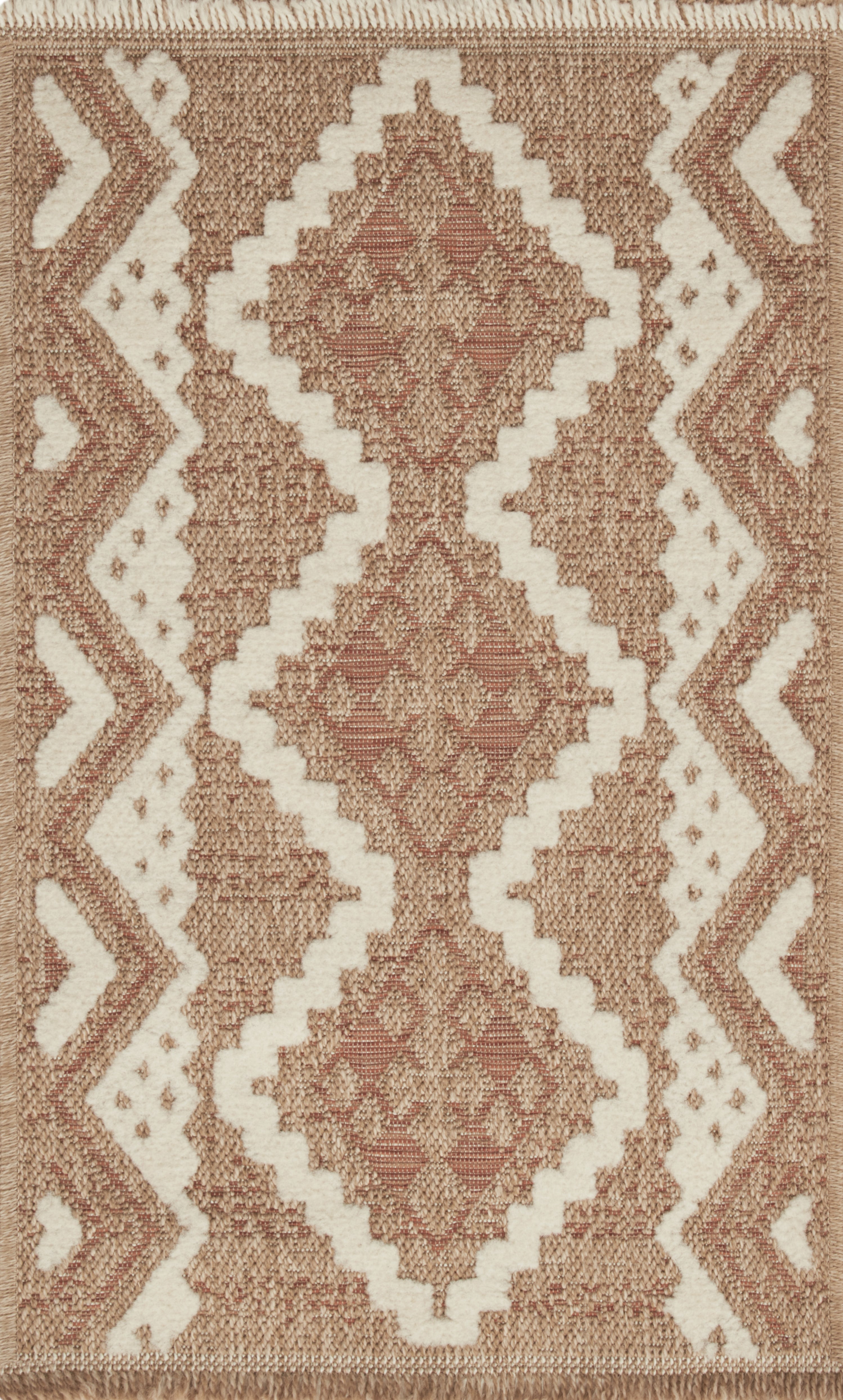 TULUM - tapis de salon - intérieur et extérieur rouge/terra - aspect jute  motifs  losanges - TUL9054TER TULUM