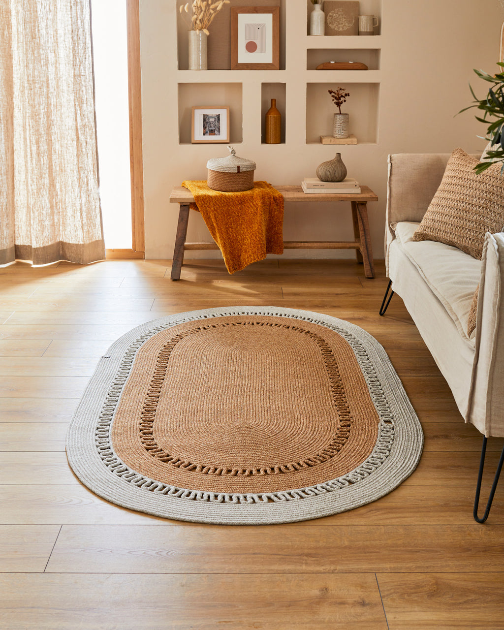 Tapis ovale aspect toile de jute Nazar rugs