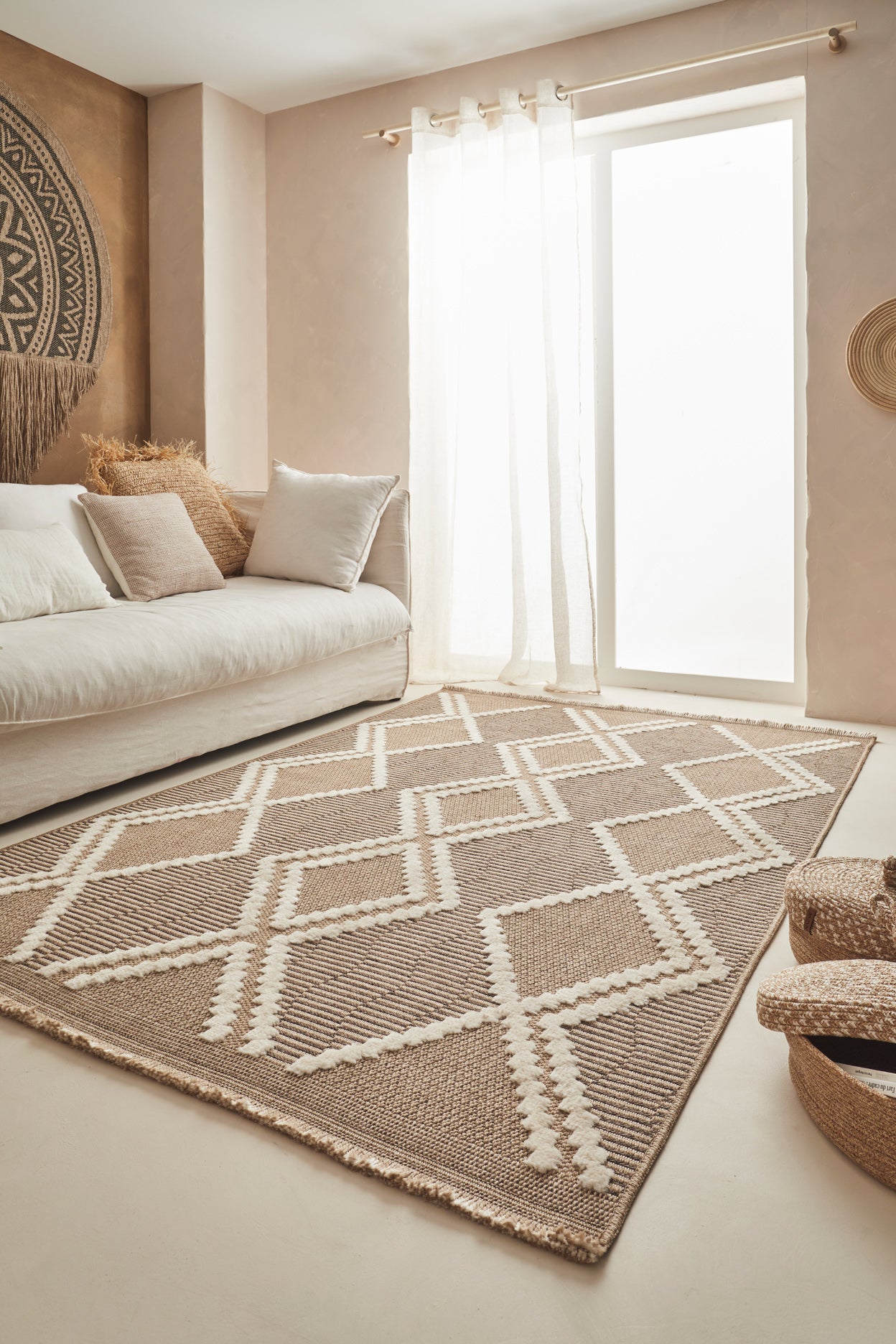 TULUM - tapis de salon - intérieur et extérieur marron - aspect jute motifs géométriques : TUL9048MAR - Nazar rugs