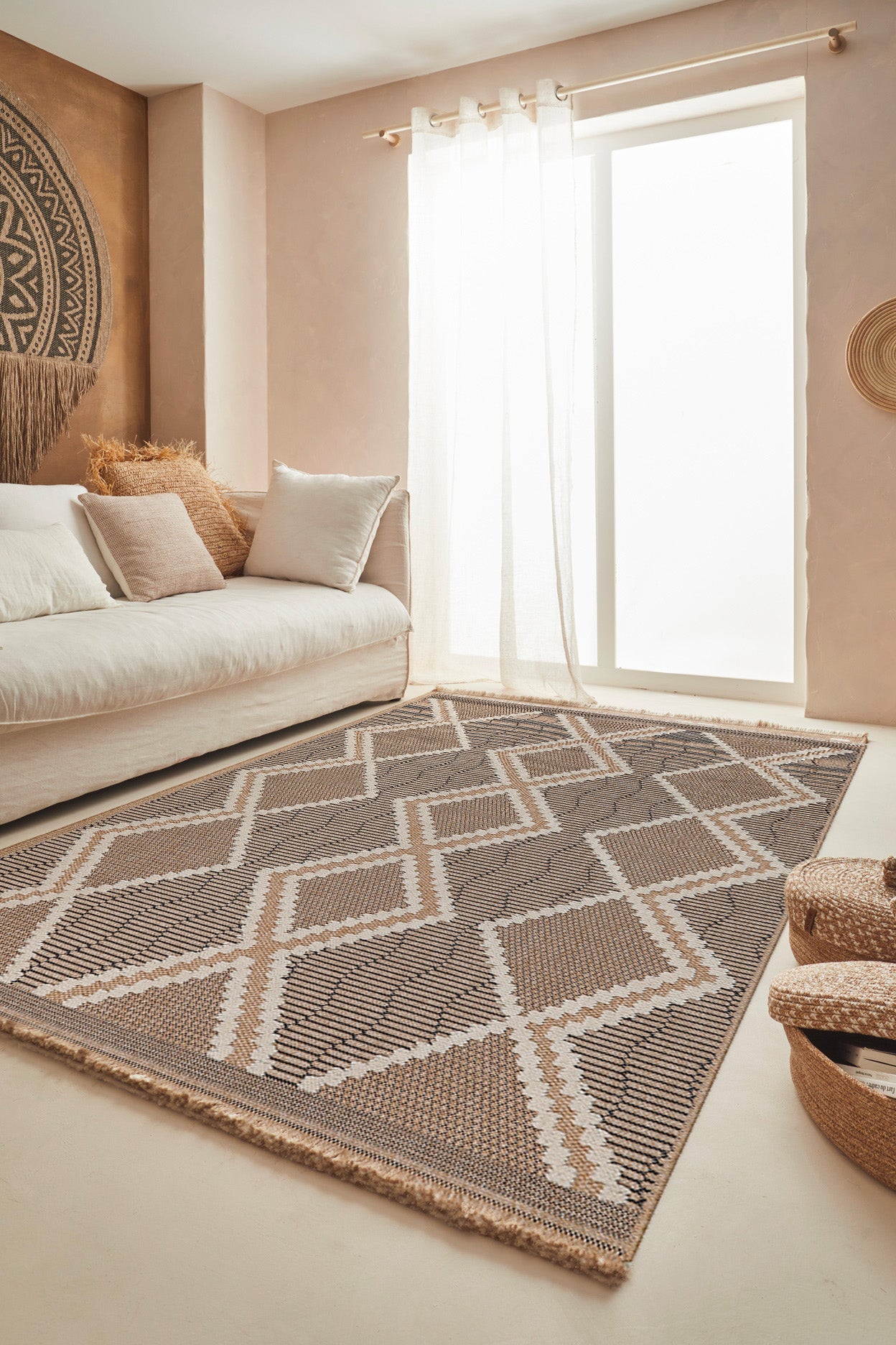 TULUM - tapis de salon - intérieur et extérieur noir - aspect jute motifs géométriques : TUL9048NOI - Nazar rugs