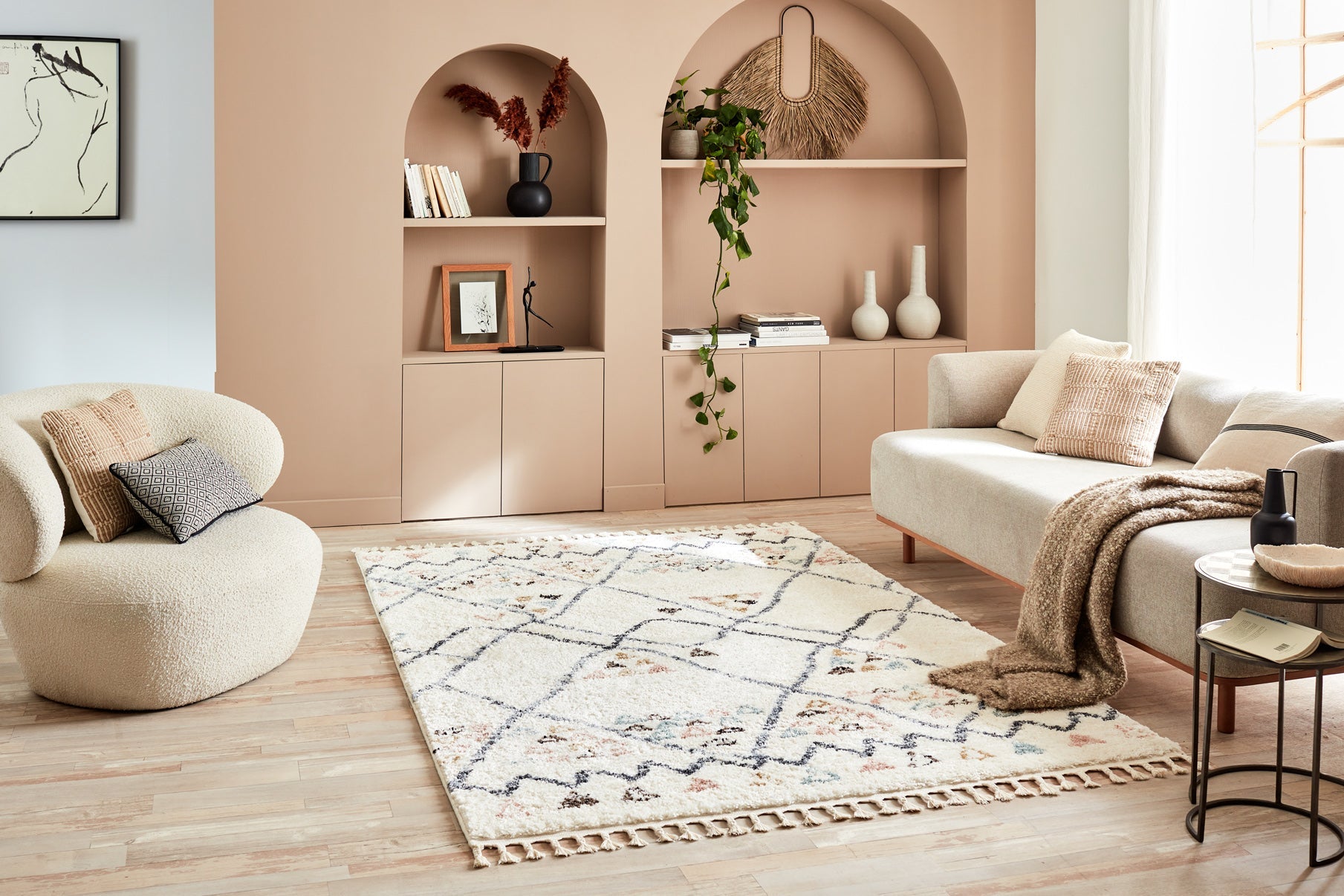 Tapis berbère en laine crème Nazar rugs