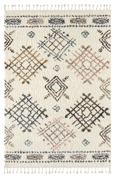 Tapis berbère en laine crème motifs losanges Nazar rugs