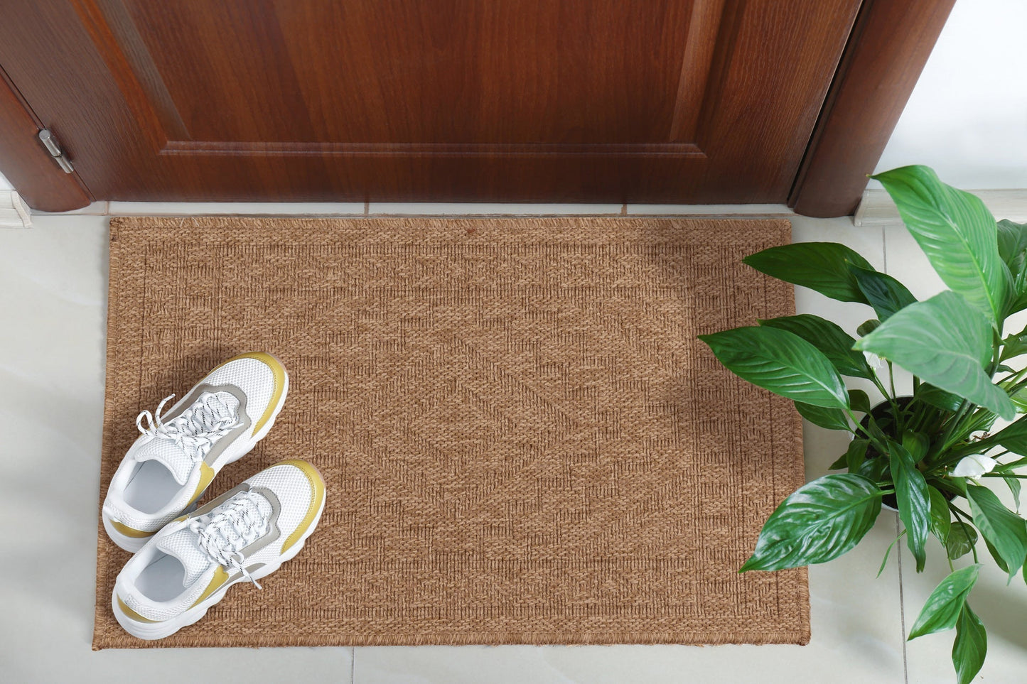 Tapis de salon beige effet jute naturel Nazar rugs