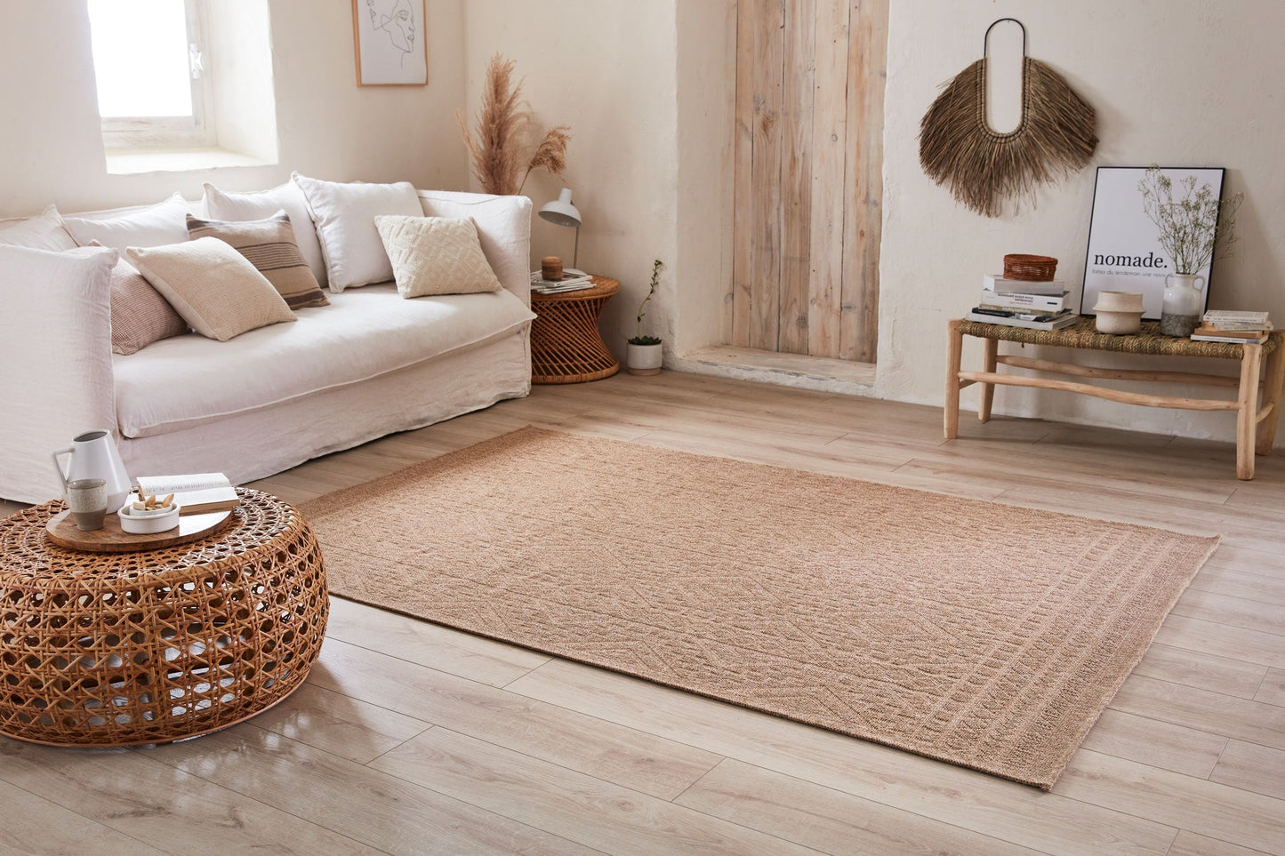 Tapis de salon beige effet jute naturel Nazar rugs