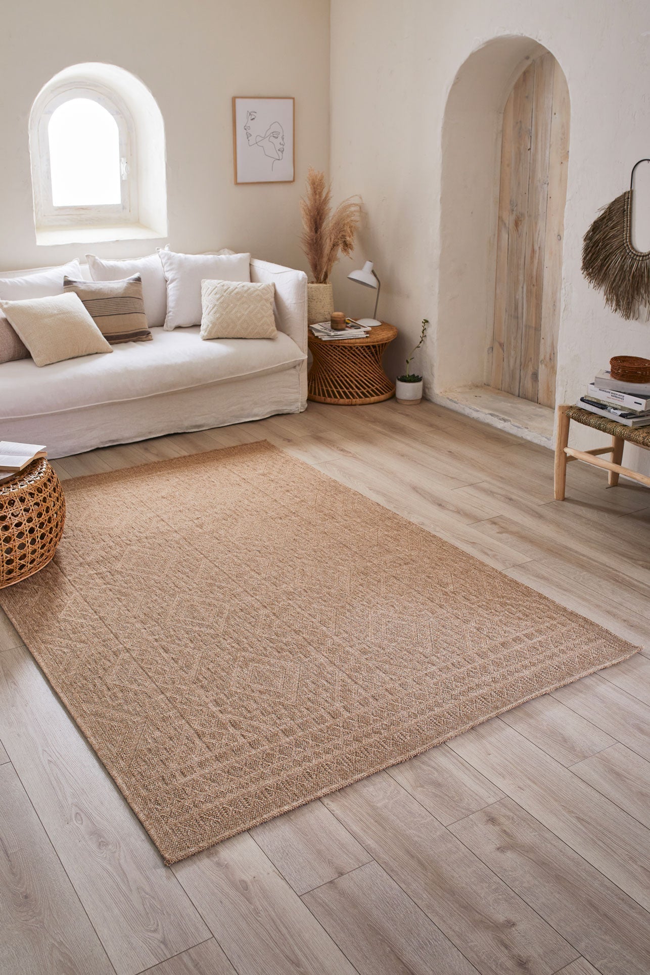 Tapis de salon beige effet jute naturel Nazar rugs