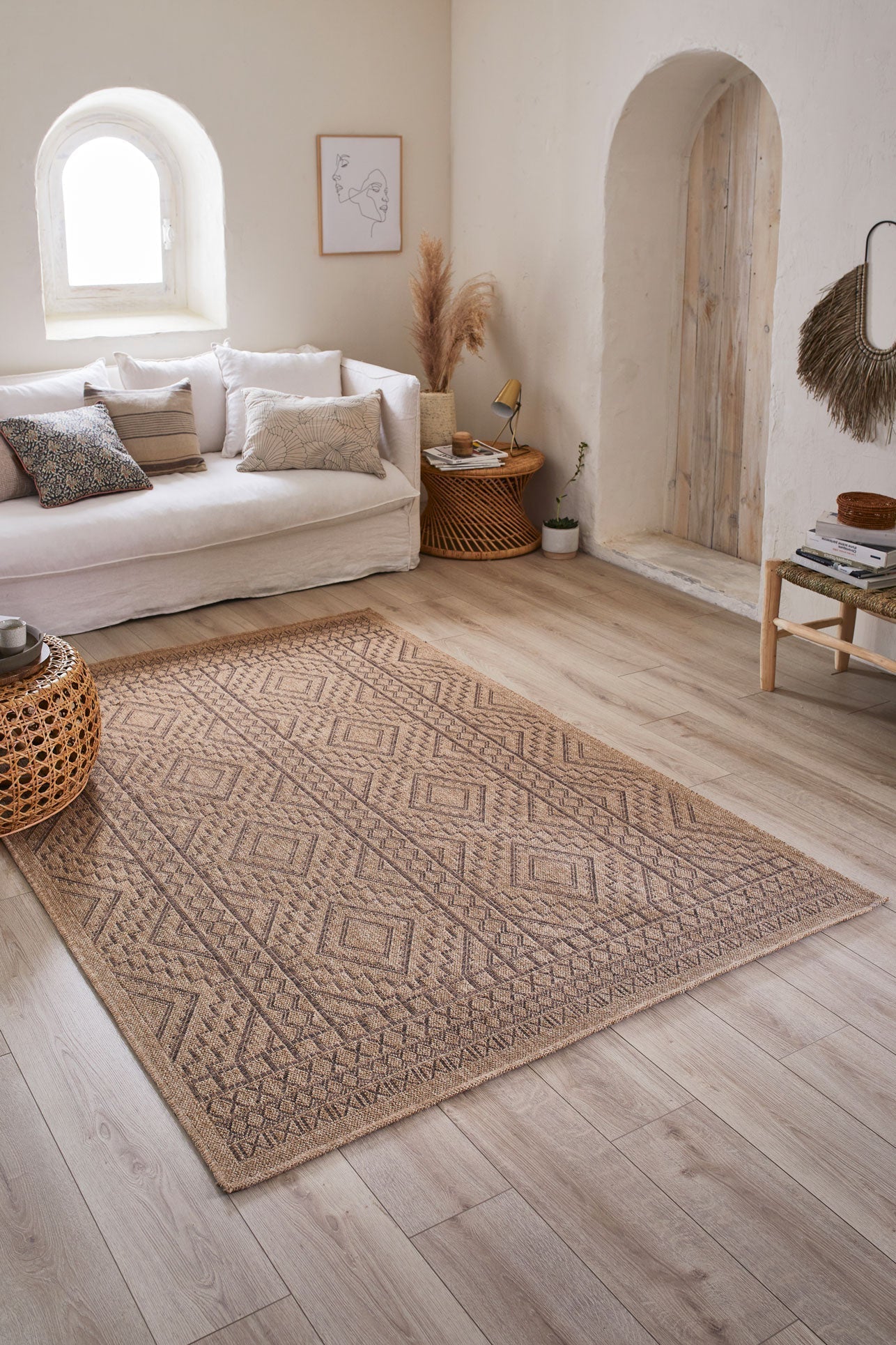 Tapis effet jute naturel motif géométrique Nazar rugs
