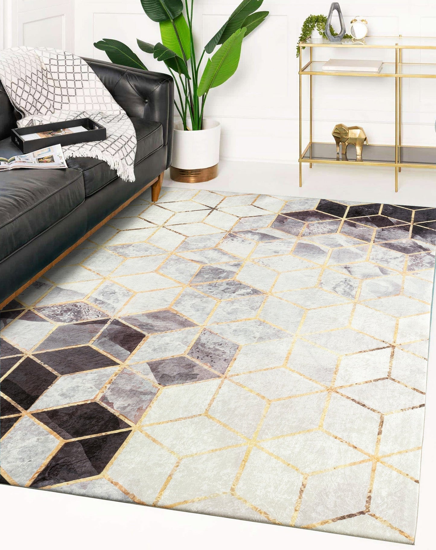 Tapis graphique lavable en machine motifs géométriques Nazar rugs