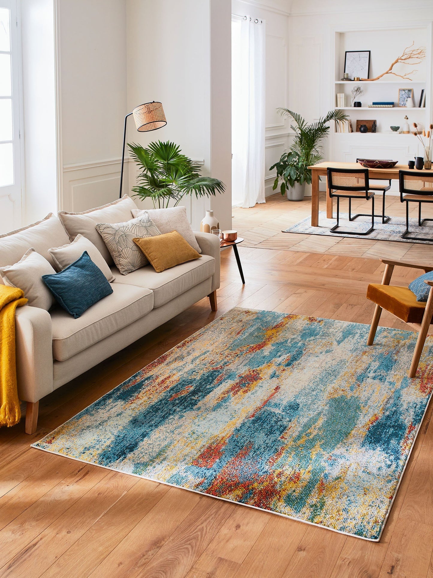 Tapis vintage de salon poil ras en laine artificielle Nazar rugs